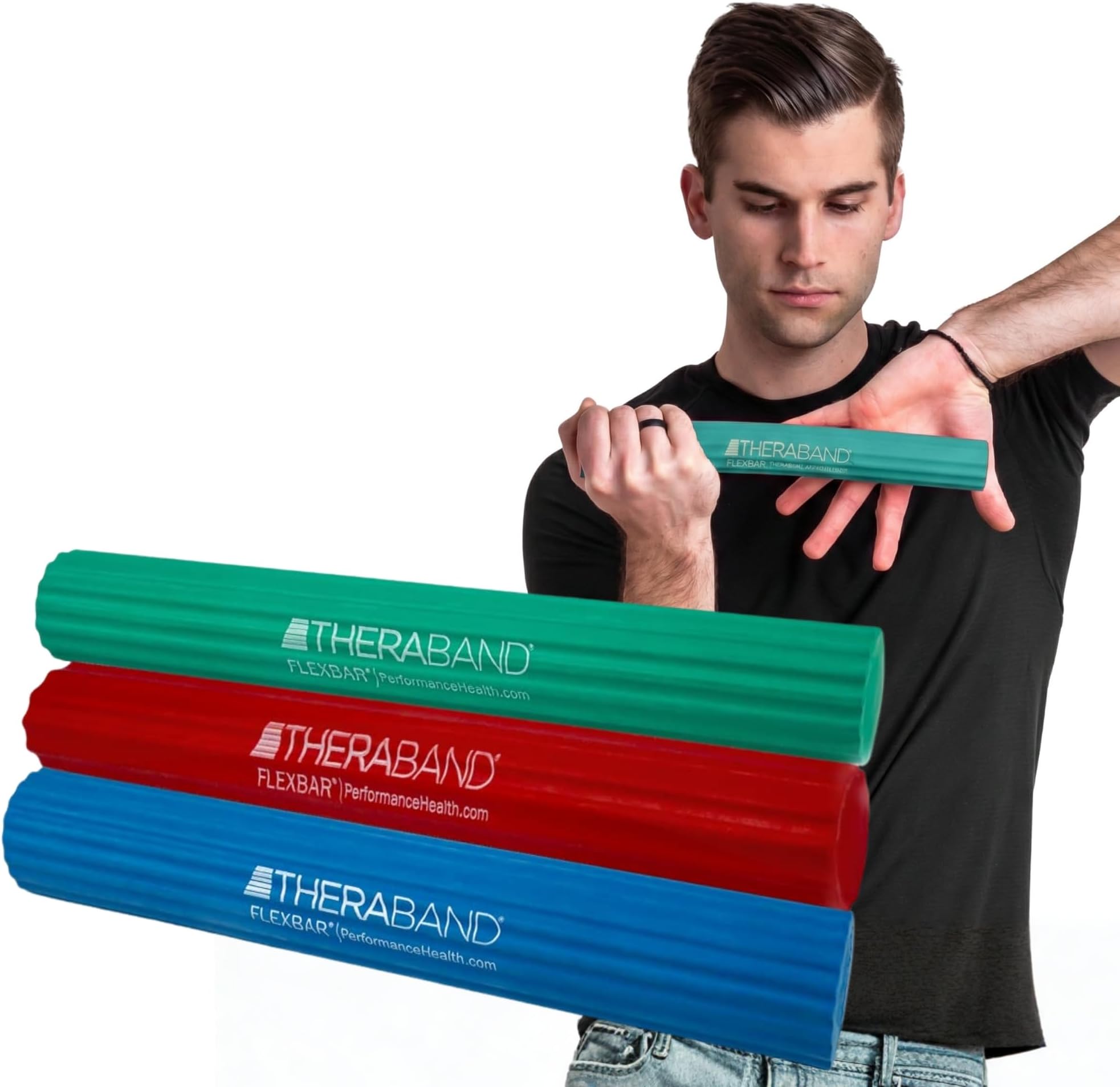 FlexBar 3-Pack, Resistance Bars for Tennis Elbow & Grip Strength, Color-Coded Therapy Bars for Tendonitis & Golfer’s Elbow, Red, Green, Blue Exerciser