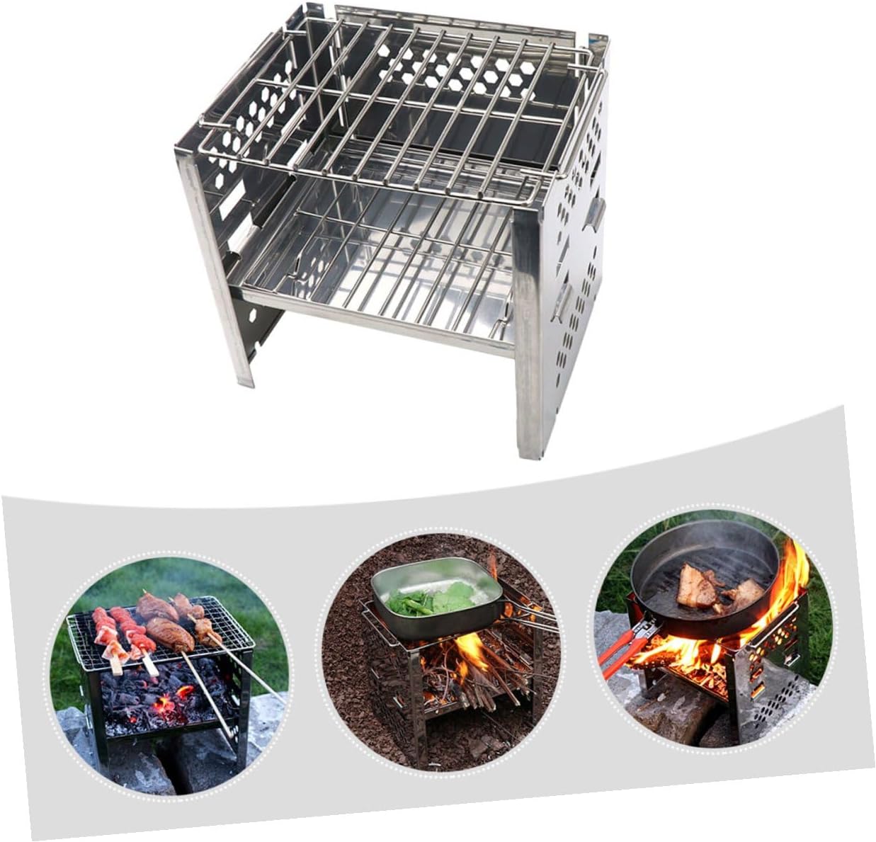 Portable Stainless Steel Bbq Grill Stove with Adjustable Height, Folding Outdoor Camping Charcoal Barbecue Tool for Picnic and Travel