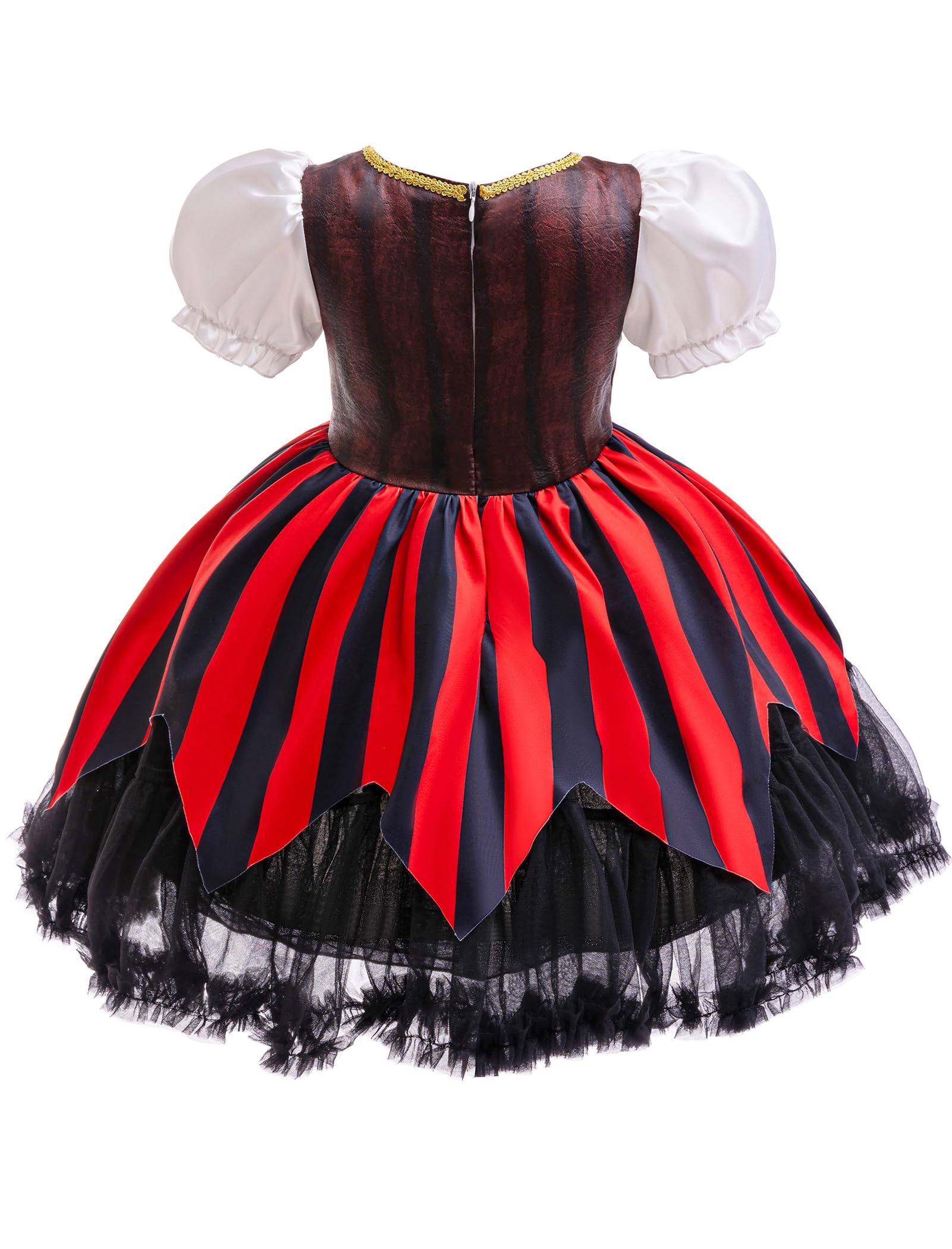 AGYMNX Girls Pirate Costume with Headband Short Bubble Sleeves A-Line Fluffy Dress for 3-9Y Girls Pirate Theme Party Dress up Black-Red 100cm - Image 3