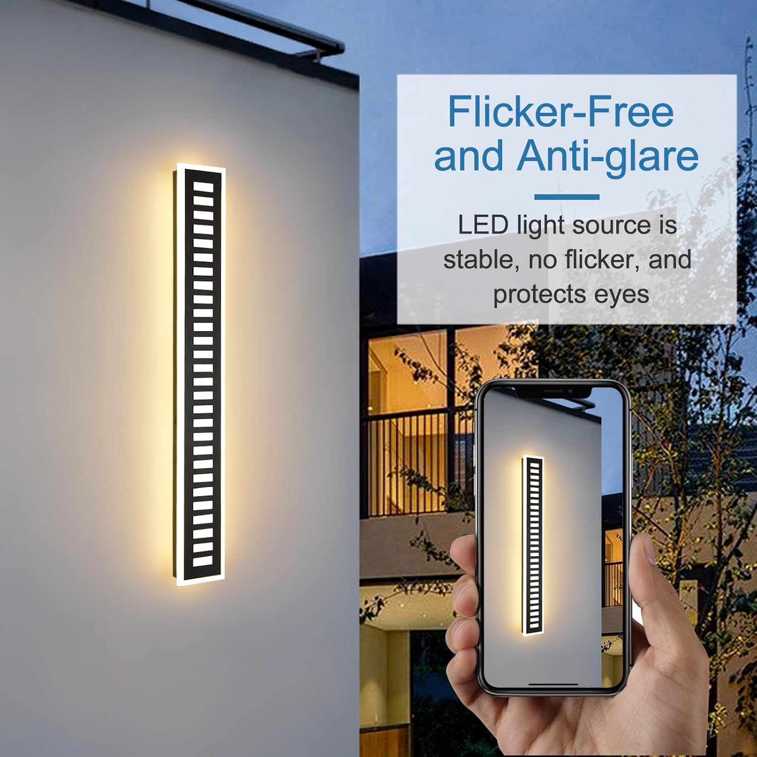 Outdoor Wall Light LED 42W 3000K 35.4in Long - Black Metal Waterproof Modern Exterior Lighting Fixture,Frosted Acrylic Porch Sconce,for Patio,Garage,Courtyard