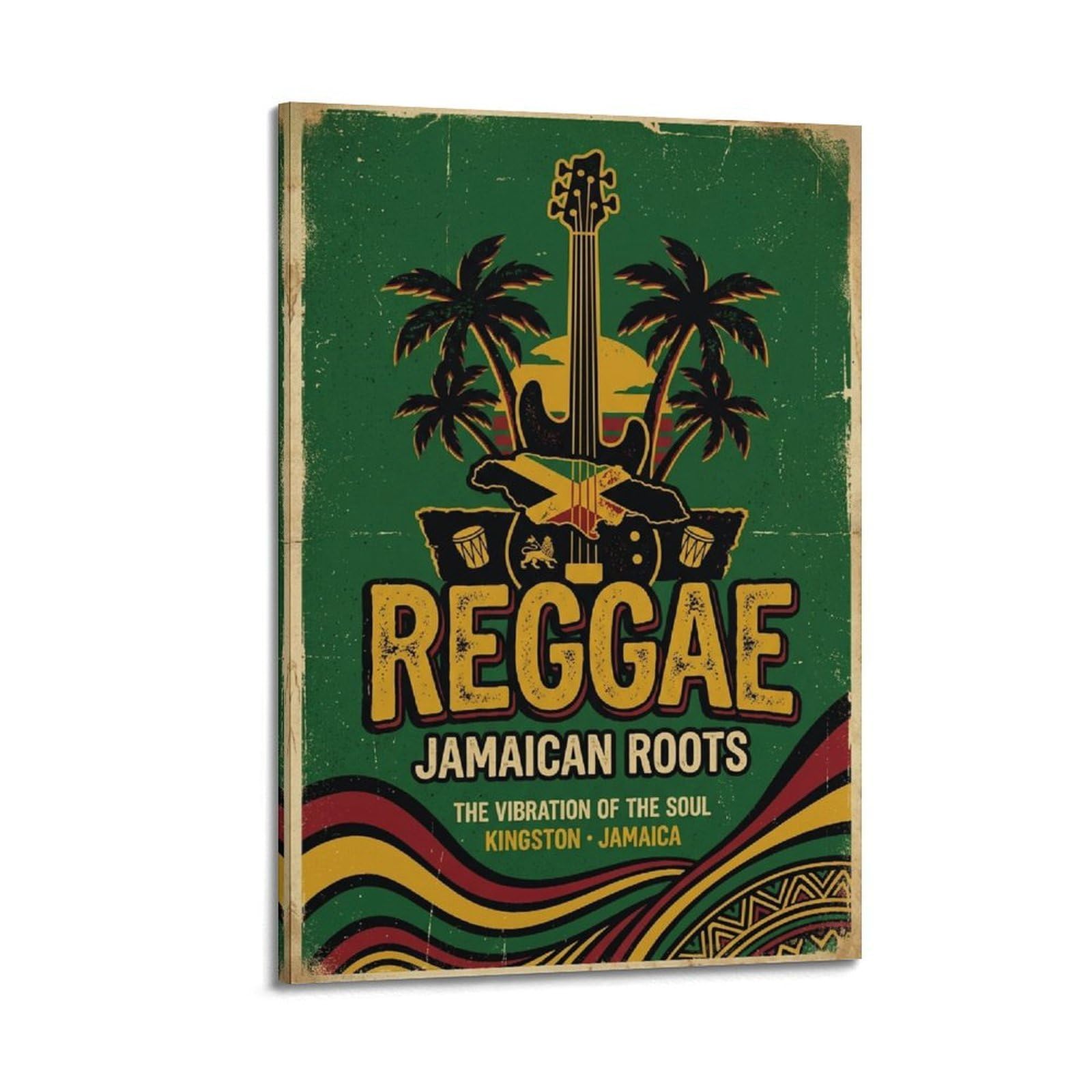 XKUGA Poster con stampa su tela con motivo reggae Jamaican Roots, palme e spigola, decorazione artistica da parete moderna, ideale per famiglia, grotta degli uomini, sala giochi, camera da letto di