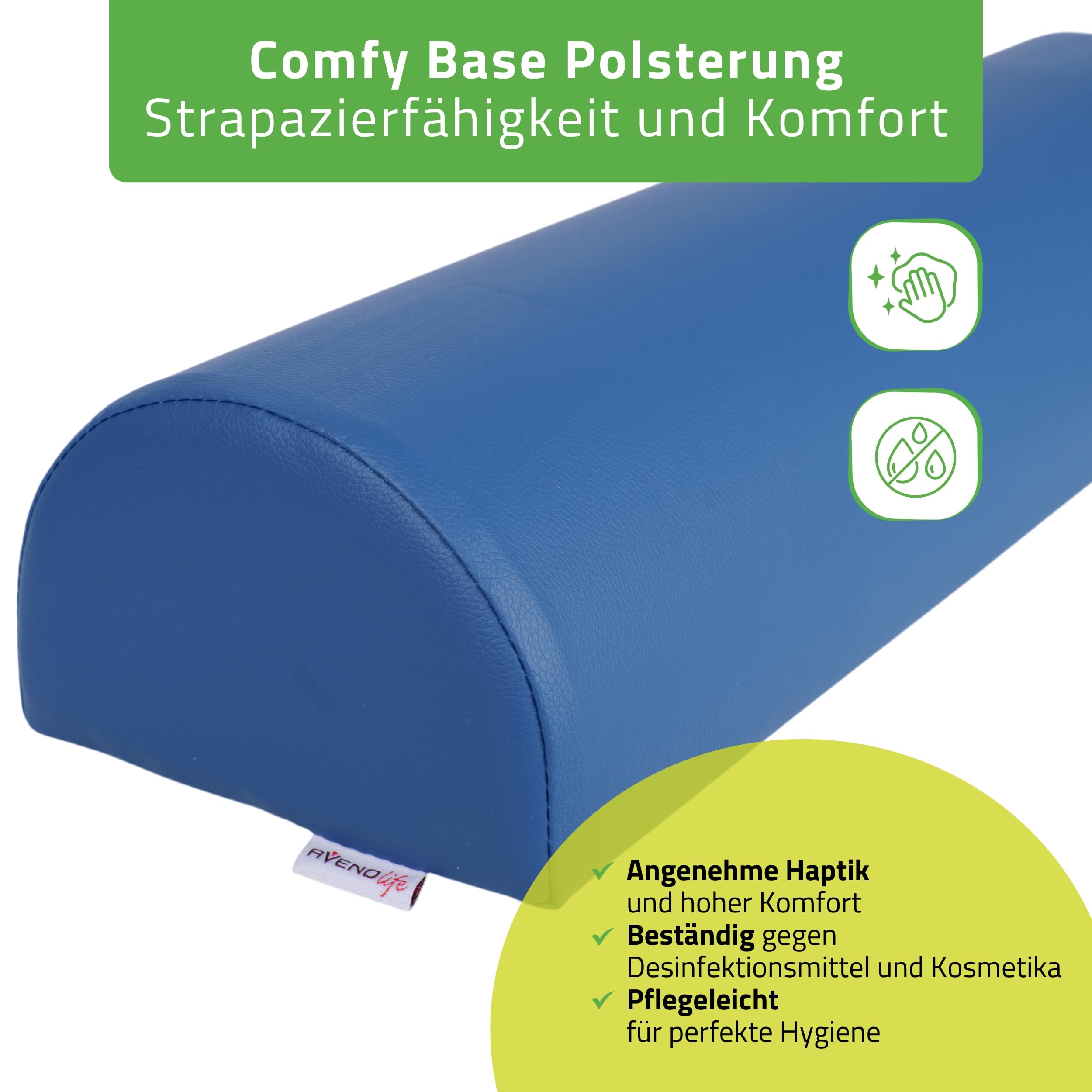 Knierolle Lagerungsrolle 60cm x18 x12cm für Therapie und Massage (Blau) | Lagerungskissen MDR-Zertifizierung, Halbrolle Physiotherapie für Massageliege, Comfy-Base-Polsterung