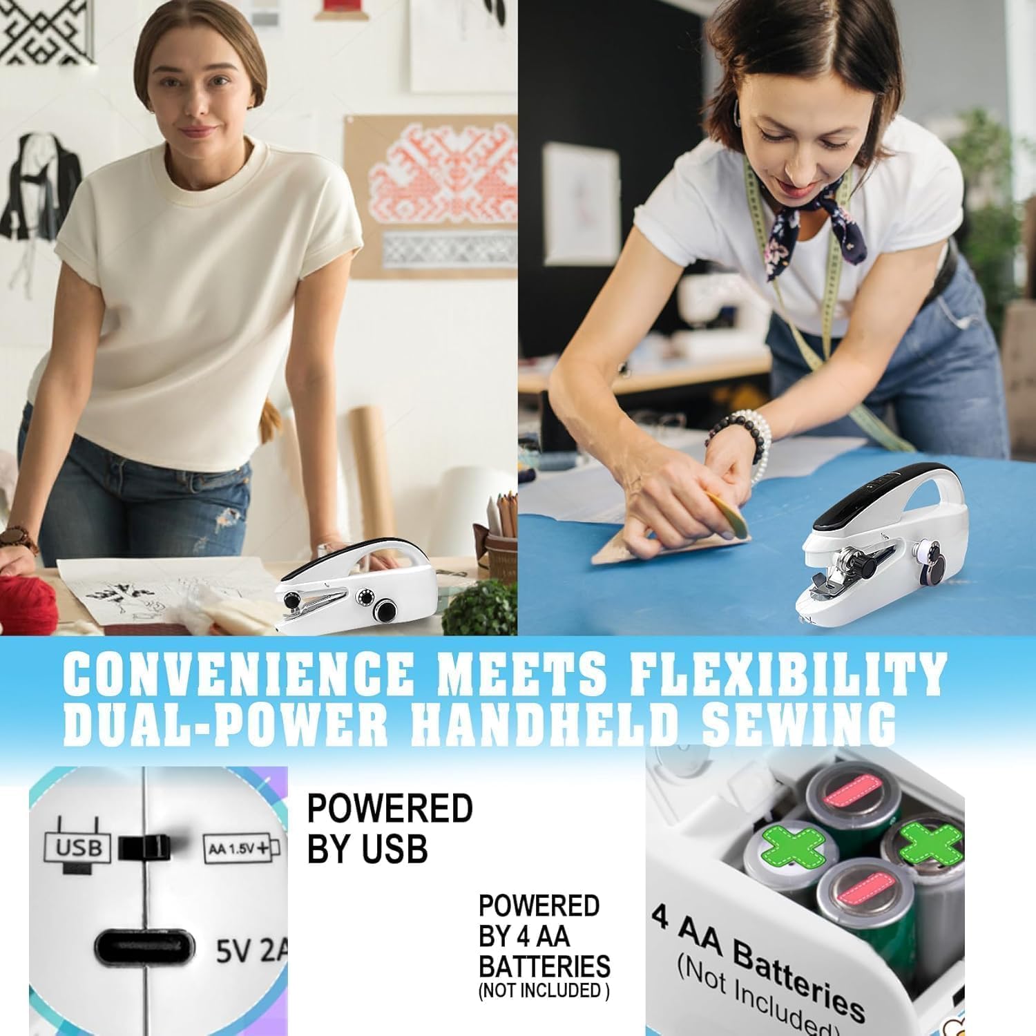 Hand Held Sewing Machines For Adults, Hand Held Sewing Machines for Hemming with Test Fabric(Not second-hand), Easy To Use Rechargeable Hand Sewing Machine for Beginners, Women(WHITE) - Image 5