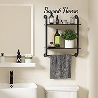 Vista 5 de Estantes de baño montados en la pared, estantes rústicos de tubería de granja, estantes de pared de 2 niveles, estantería de tubo industrial
