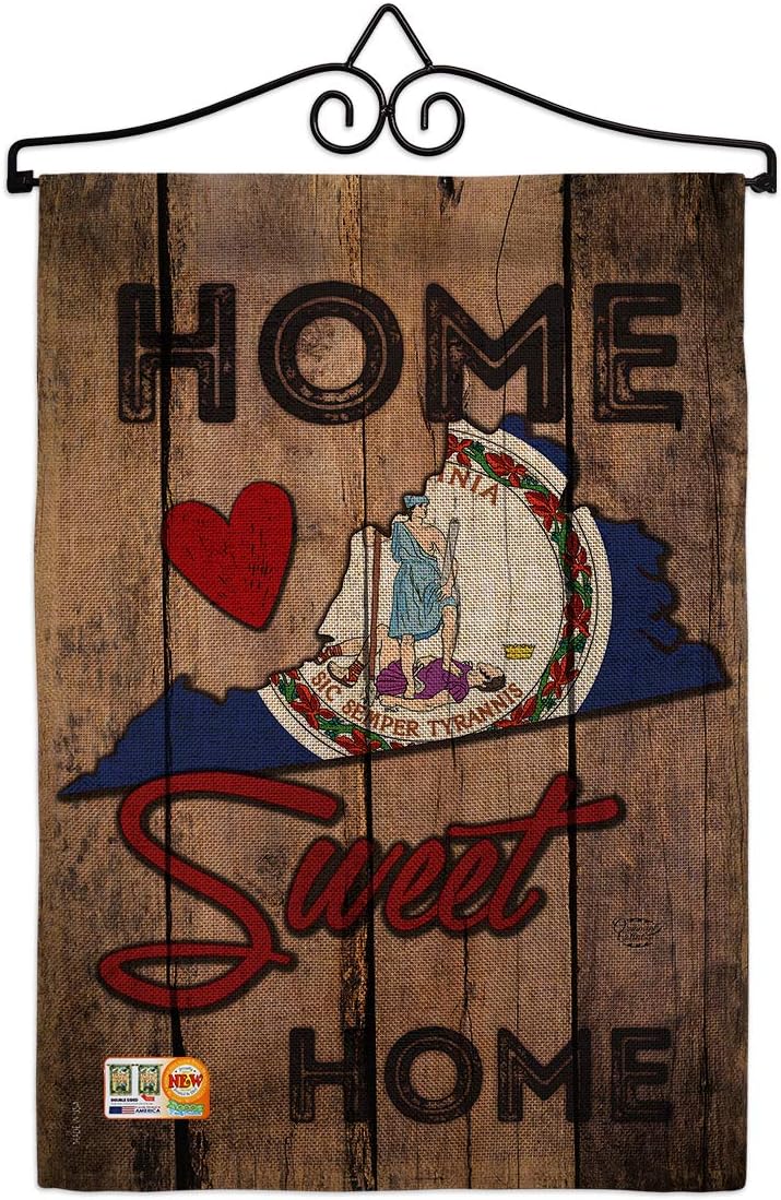 State Virginia Home Sweet Garden Flag Set Wood Dowel Americana States USA American Territories Republic Country Particular Area Small Decorative Gift Yard House Banner Made In 13 X 18.5