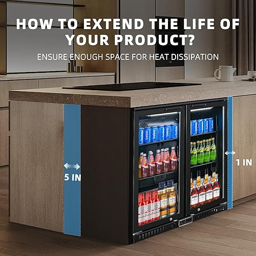 Miniatura 7 de Enfriador de barra trasera con 2 puertas de vidrio, refrigerador comercial de bar de 7.4 pies cúbicos, refrigerador de bebidas debajo del mostrador