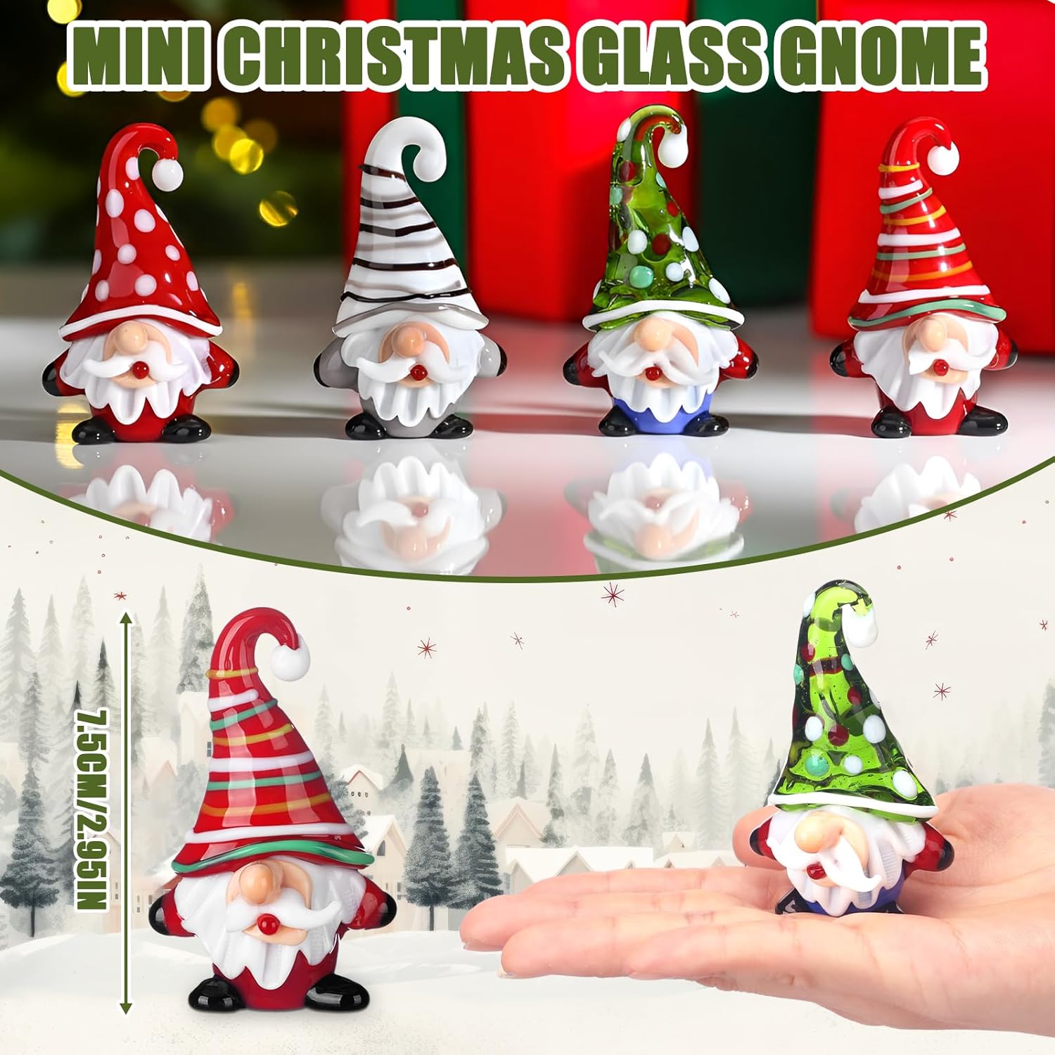 4 Pcs Mini Christmas Glass Gnome Decorations Fairy Garden Glass Mini Santa Claus Tiny Christmas Gnome Ornaments for Xmas Home Table Centerpiece Decor Figurines Gift - Image 2
