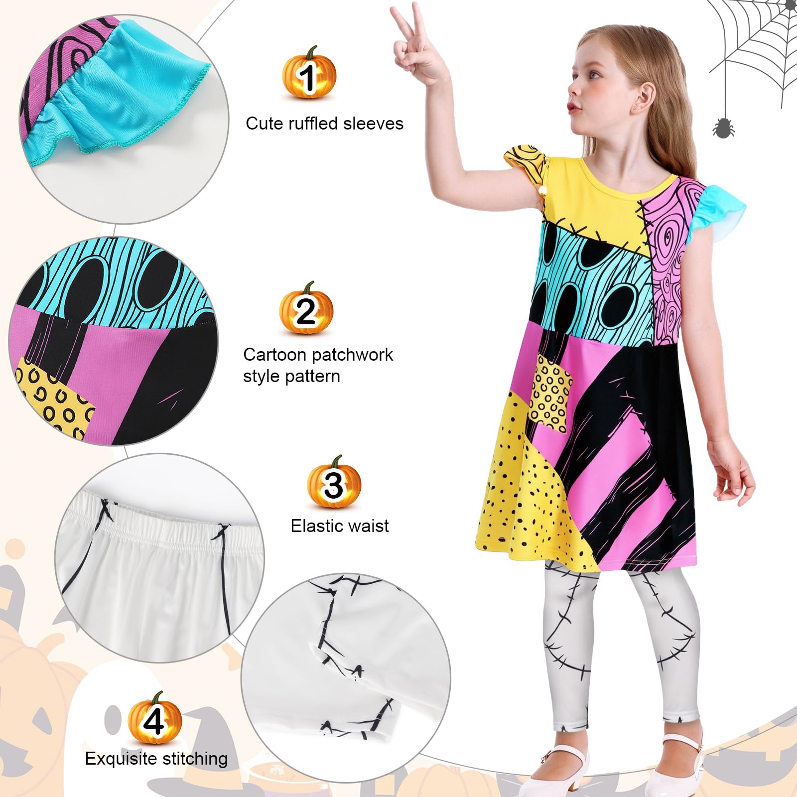 Berich Sally Costume Set for Girls Fancy Dress Halloween Costume World Book Day Clothing Christmas Gifts Kids Theme Party Cosplay Outfit Princess Dress 3-4 Years(Yellow,110) - Image 3