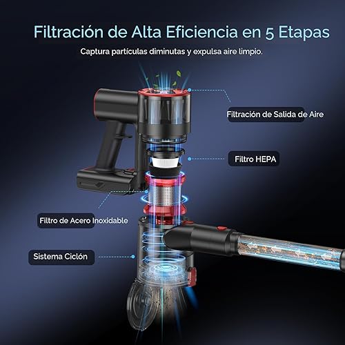 Miniatura 4 de Aspiradora inalámbrica recargable con batería desmontable de 2600 mAh, potentes aspiradoras con 2 modos ajustables, aspiradora portátil ligera para