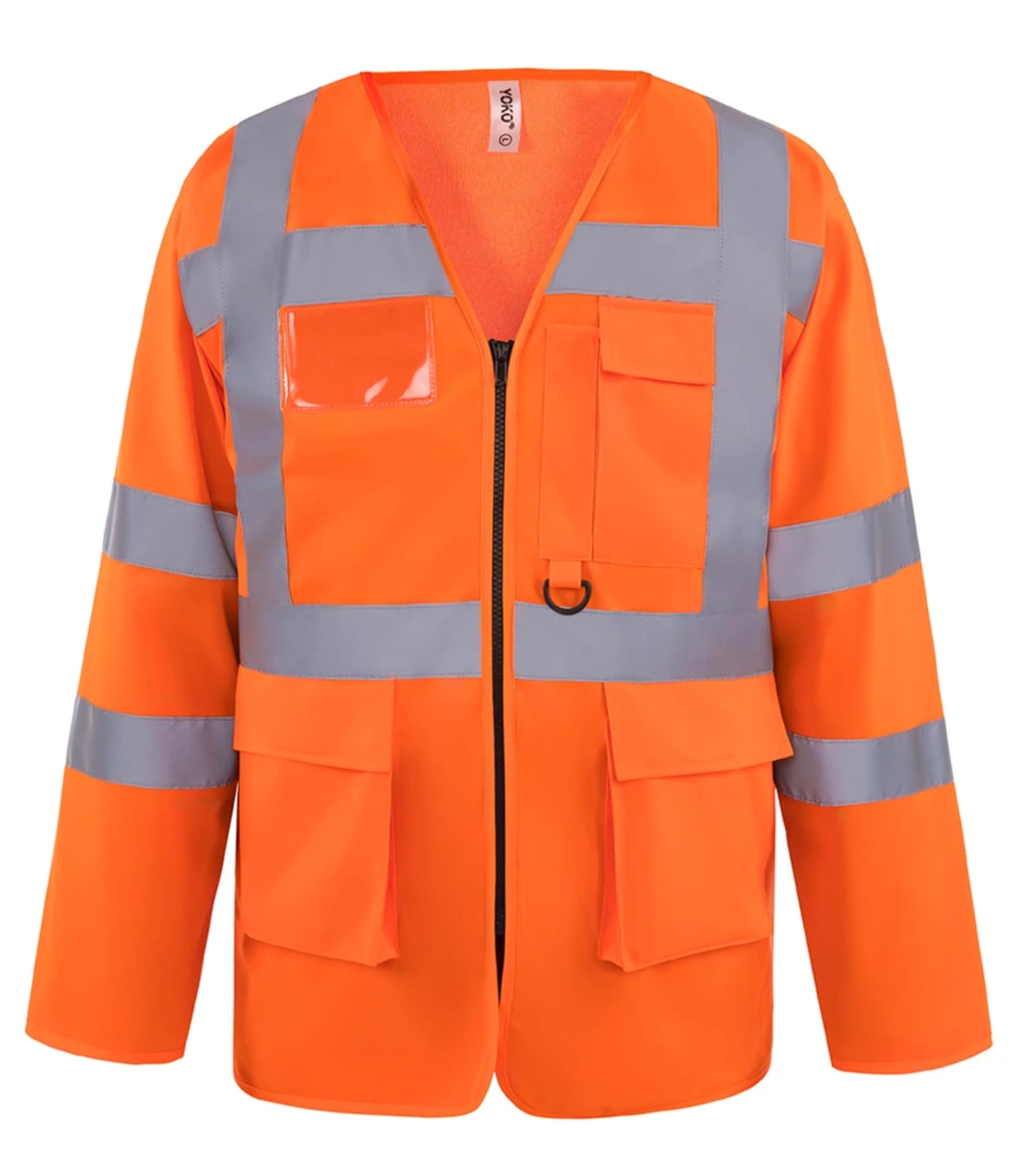 Brook Hi Vis Yoko Premium Hi Vis Vest Zipped Long Sleeve Safety Vest with Pockets – High Visibility Hi Vis Vest with Pockets for Construction, Warehouse, Duties - Work Tops for Men Orange,Small