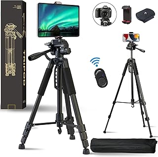 Phone Tripod, Lusweimi 71-Inch Tripod for iPhone and iPad Pro 12.9"/Tablet/Webcam, Lightweight DSLR Camera Tripod Stand with Phone Holder/Wireless Remote/Carry Bag for Vlogging/Video Recording