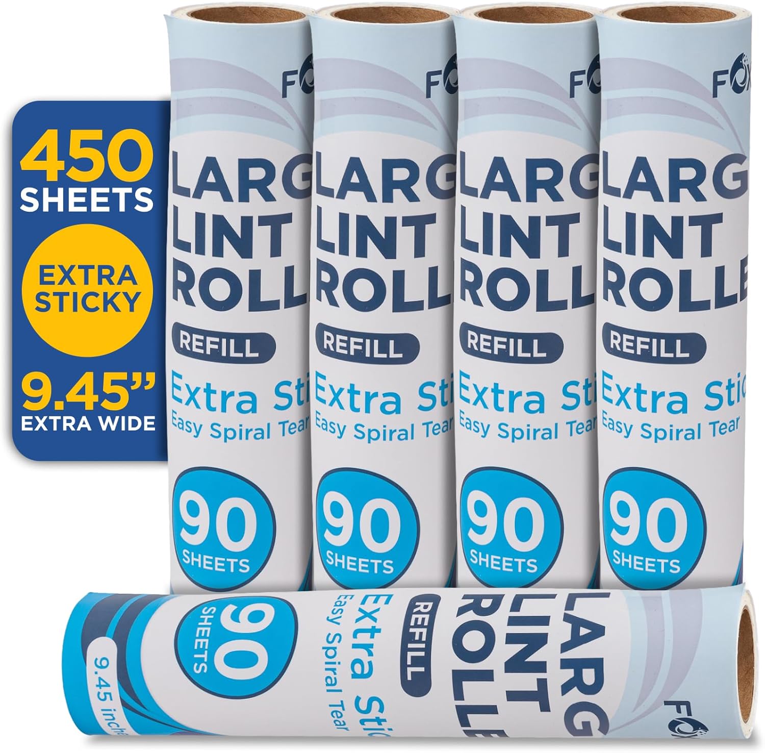Lint Roller Refills – 9.45 Inch Wide – Lint Rollers for Pet Hair Extra Sticky Refills – Ideal for Furniture, Clothes, Bedding - 5 Pack 450 Sheets