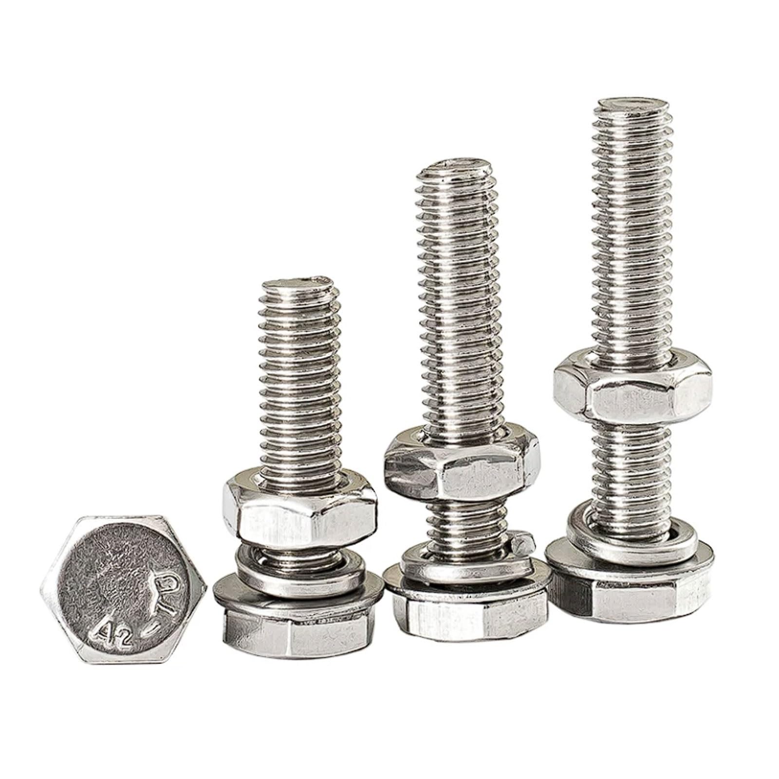 Kit de tuercas y pernos cabeza hexagonal M6 acero inoxidable 201 con arandelas, 100 juegos, juego completo sujetadores, surtido hardware(M6*60 (100 sets))