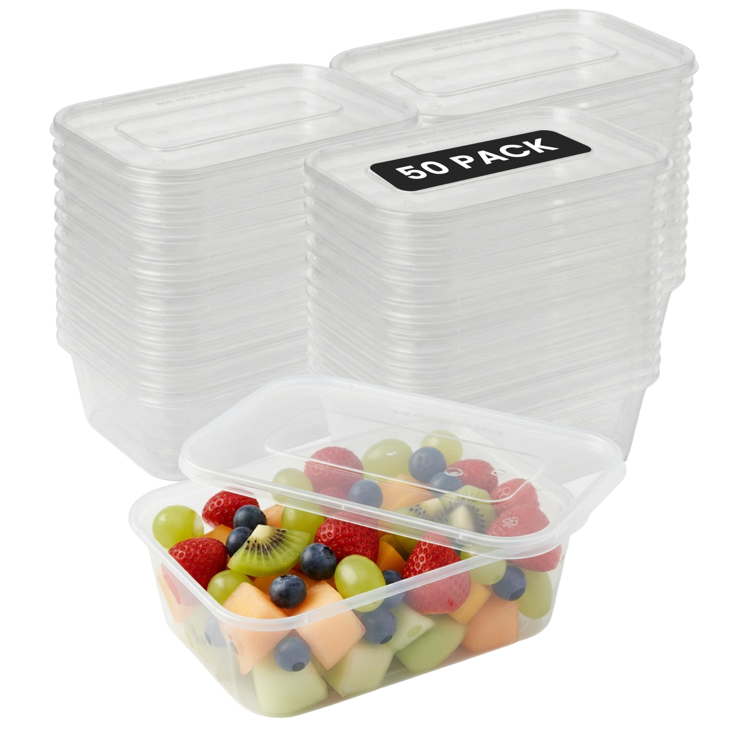 Aspect Food Containers, 50 x 650ml Plastic Food Containers With Lids, Airtight, BPA Free, Reusable, Microwave & Freezer Safe,Takeaway Meal Prep Containers For Hot & Cold Food