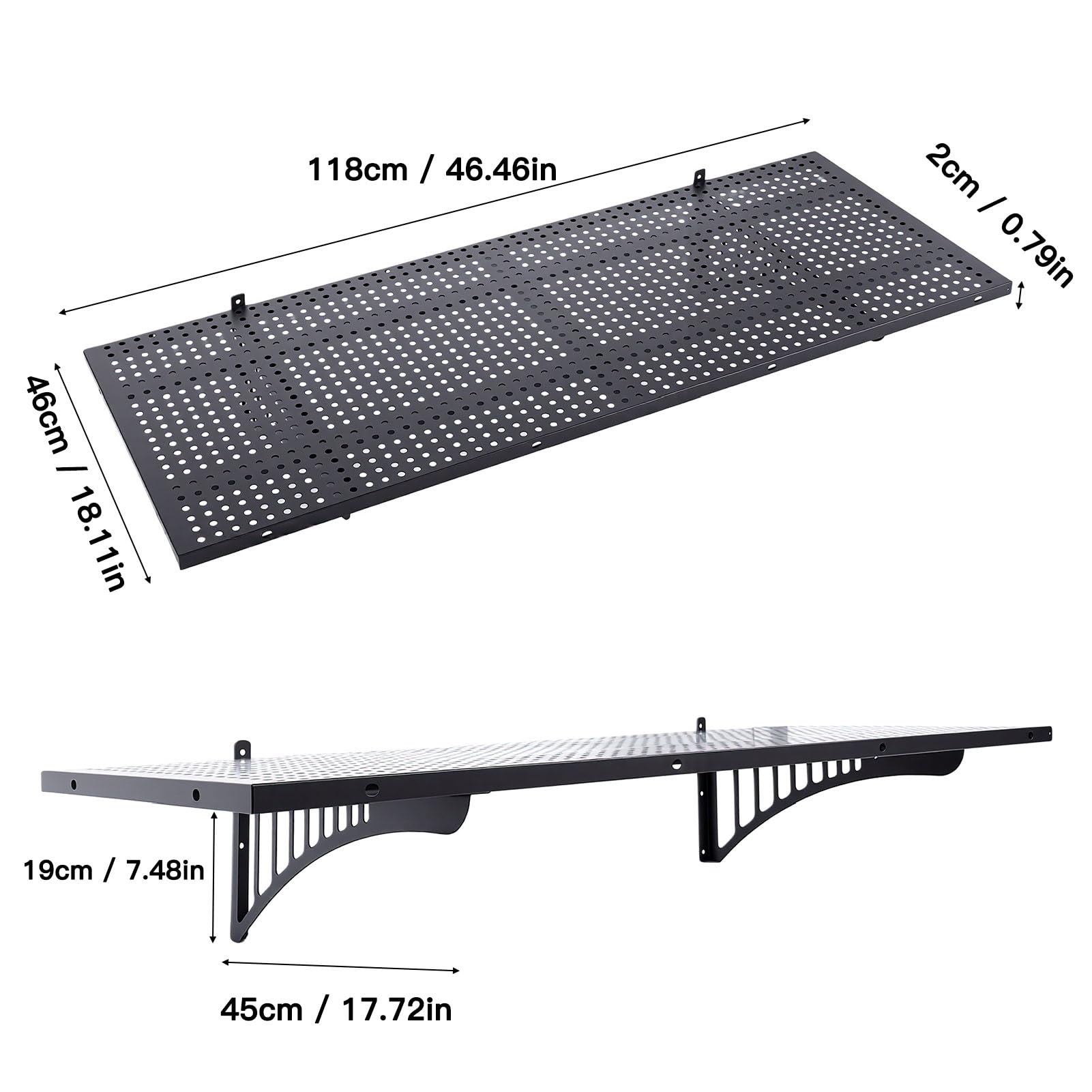 Estante de Pared para Garaje de 500 Libras, Resistente, Negro