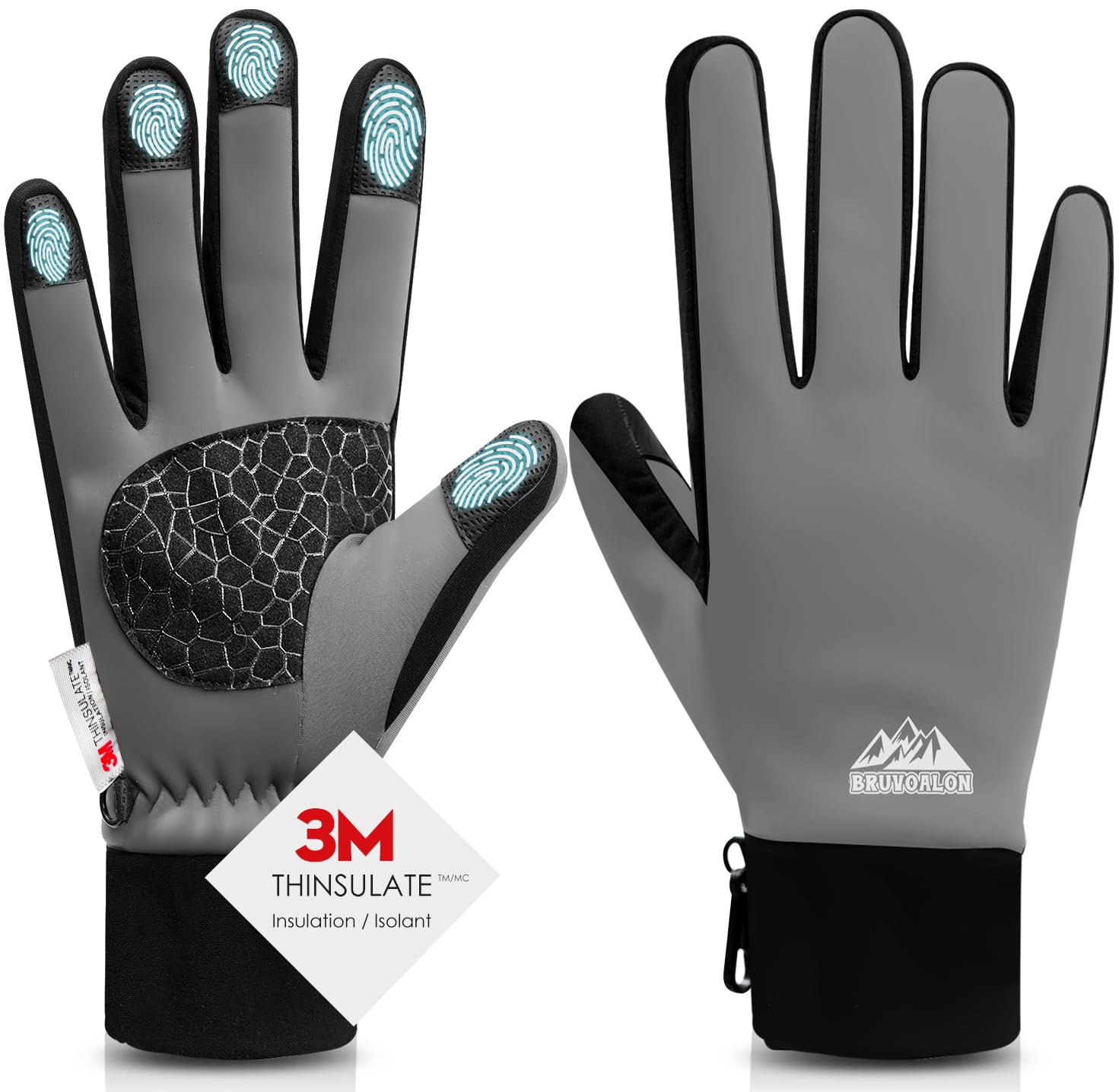 Bruvoalon Winter Gloves for Women &amp; Men, 3M Thermal Insulation, Lycra Fabric, Touchscreen, Anti-Slip