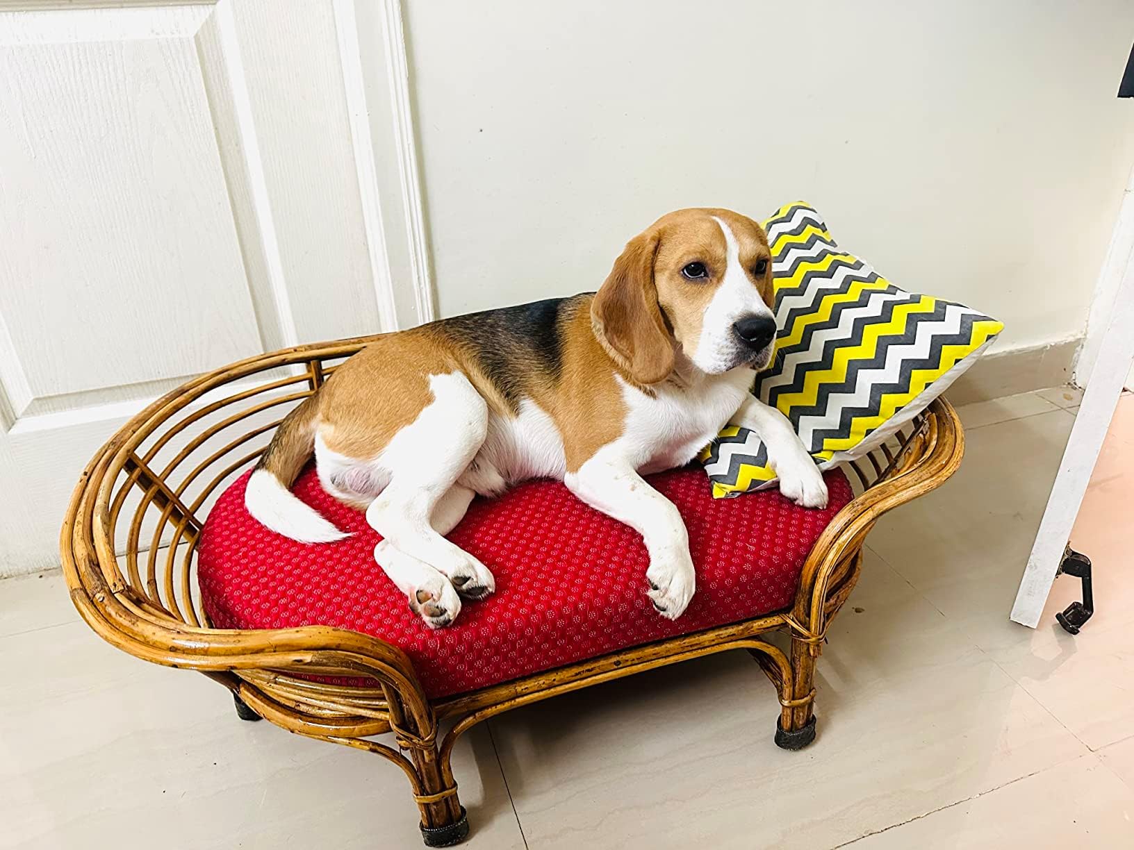 bharat traders Natural Finish Wooden Bamboo Cane Of 30 X 18 Inch Size Pet Bed For Dogs And Cats With 3(In) Comfortable Reversible Foam Mattress-Medium