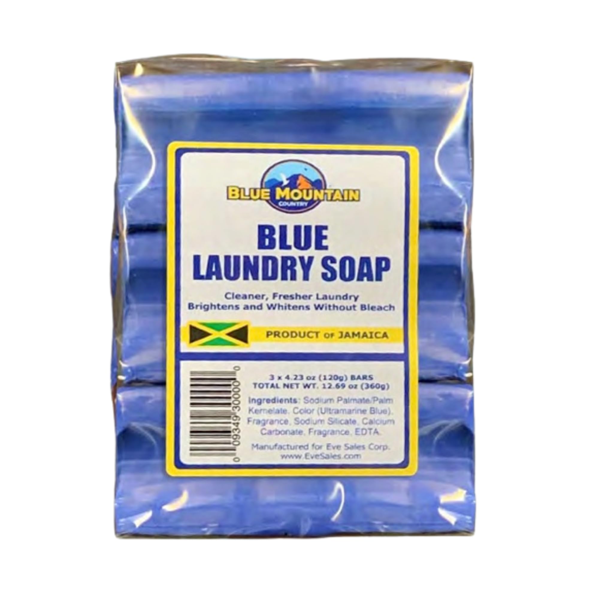 Blue Laundry Soap, Product of Jamaica – 3 Pack (4.23 oz Each), Concentrated Formula, Brightens & Whitens Without Bleach, Cleaner & Fresher Laundry