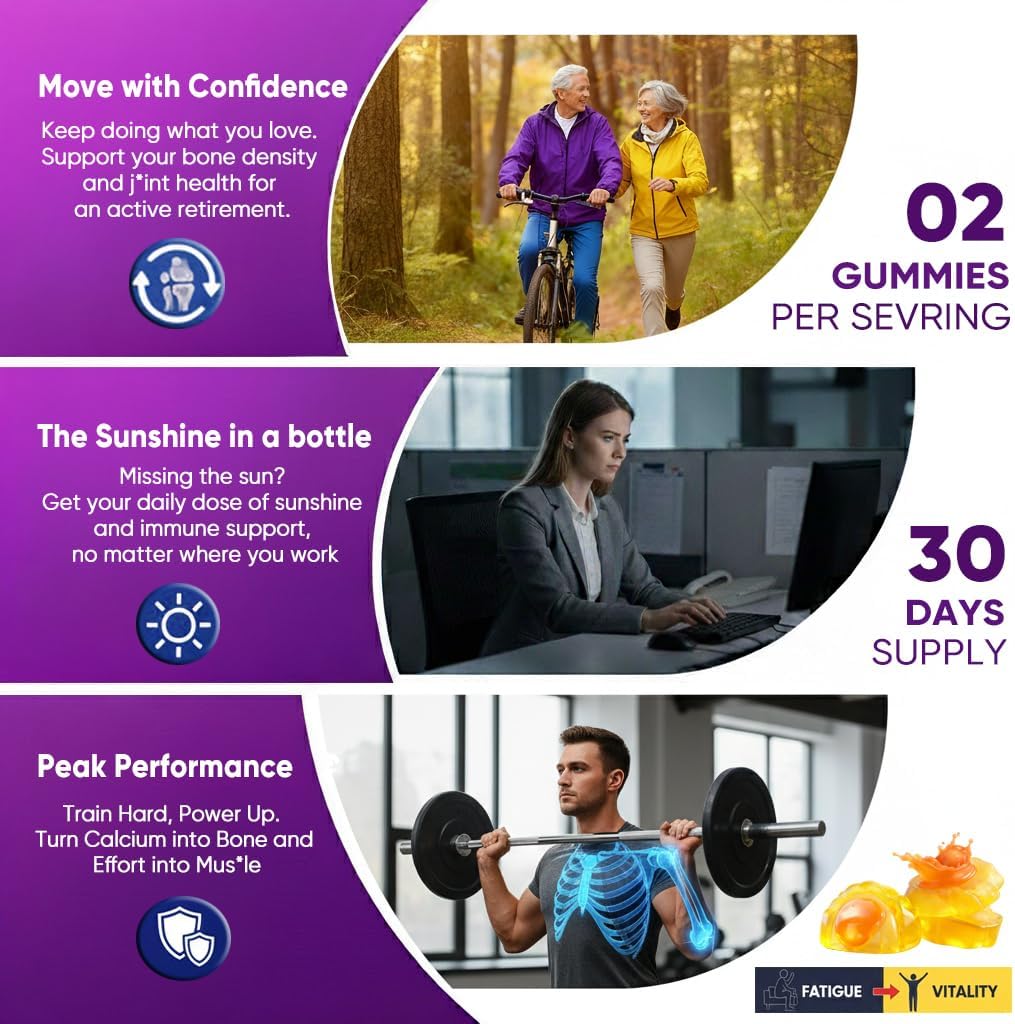 Vitamin D3 10000IU + K2 (MK-7) 200mcg, Vitamin D3 K2 Filled Gummies with 500mg Calcium +250mg Magnesium, Boron & Zinc, Extra Strength - Ultimate Absorbency for Bones, Immune, Teeth 1PACK - Image 5