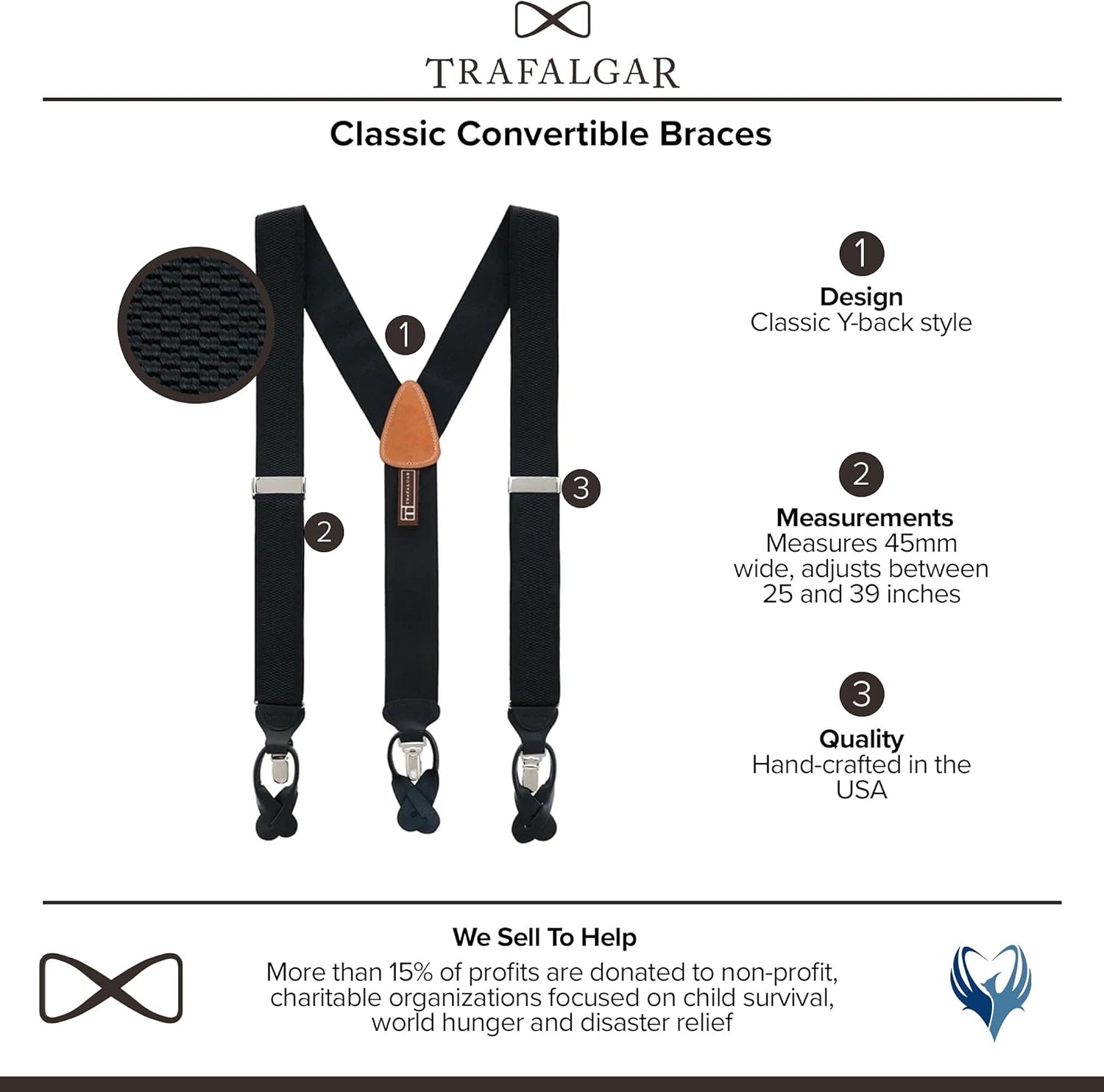 Trafalgar Classic Solid Color 38mm Convertible Braces