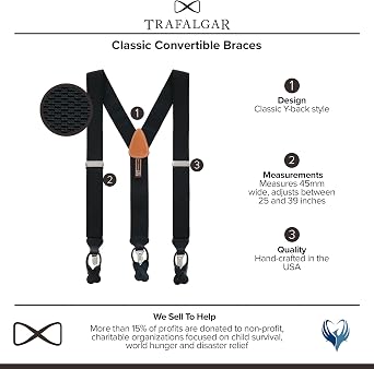 Trafalgar Classic Solid Color 38mm Convertible Braces