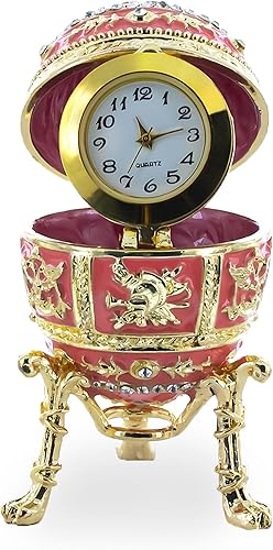 Miniatura 1 de BestPysanky Huevo de Pascua imperial inspirado en el esmalte rosa con reloj sorpresa