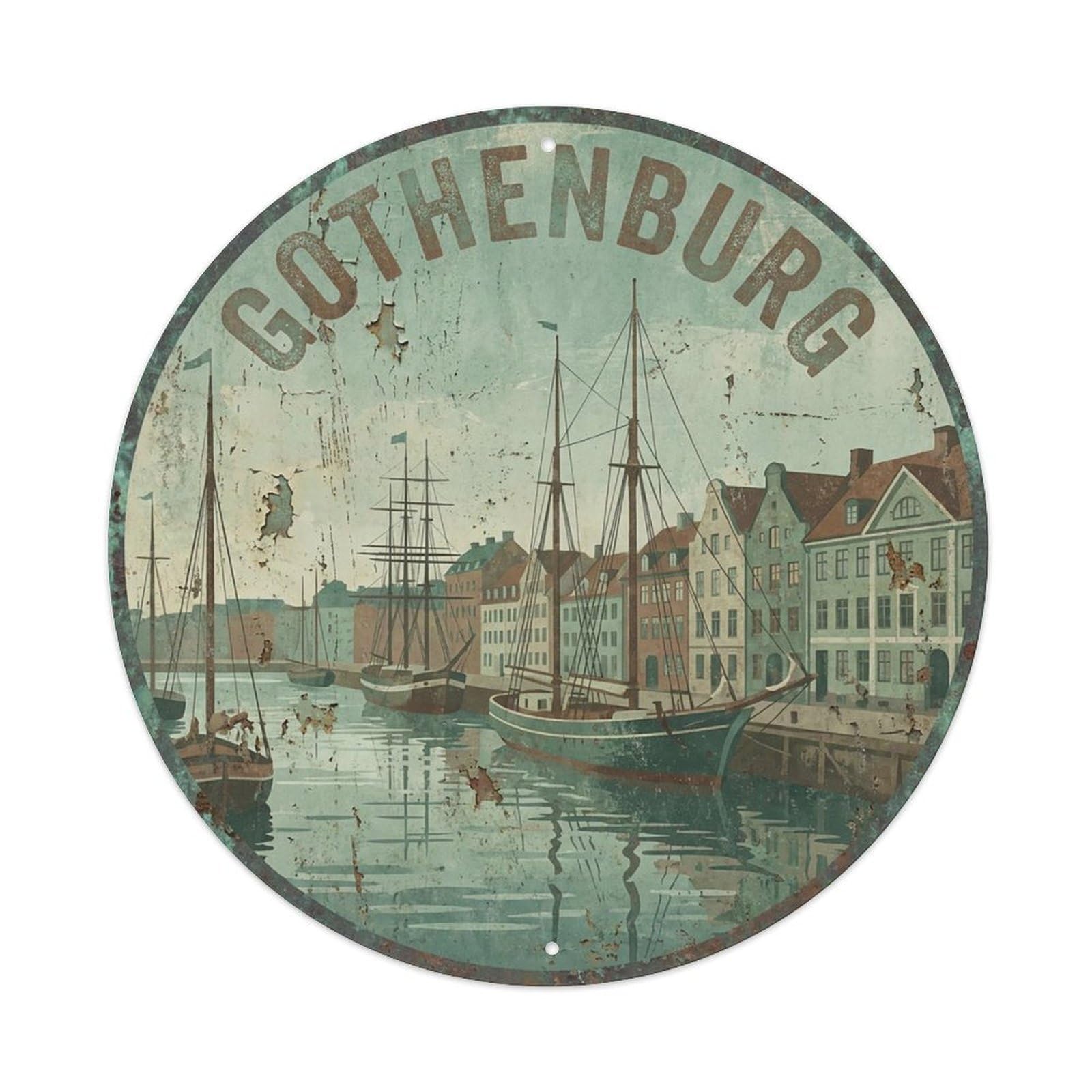 Retro Travel Sweden Gothenburg Vintage Metal Tin Sign Plaque Wall Decor for Cafe, Club Bar, Office, Garden Metal Poster 8x8Inch