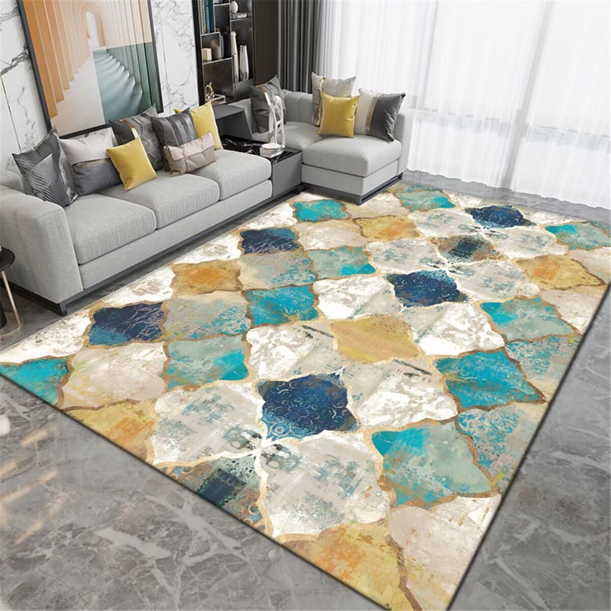 Tapis lavable bleu 120x170cm pour nettoyer facilement le salon