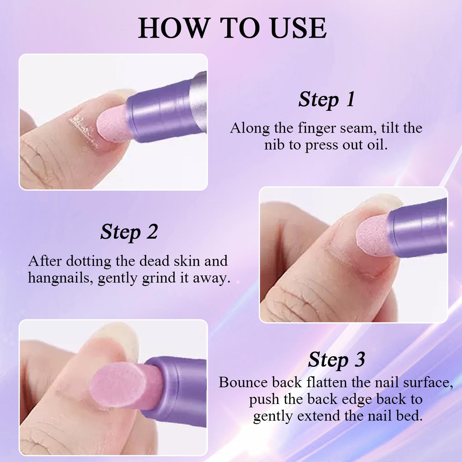 Penna 4-in-1 per Cuticole con Olio, Rimuovi Cuticole in Ceramica & Olio in una Penna, Penna Levigante per Unghie per Pellicine, Ripara, Nutre, Rafforza Cura Quotidiana delle Unghie (2 pezzi)