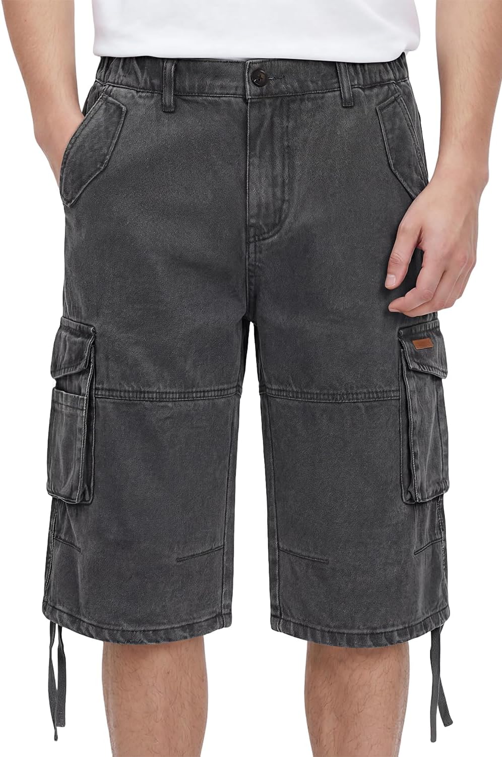 Heyfanee Mens Cargo Jean Shorts Relaxed Fit Below Knee Length Work Jorts Elastic Waist