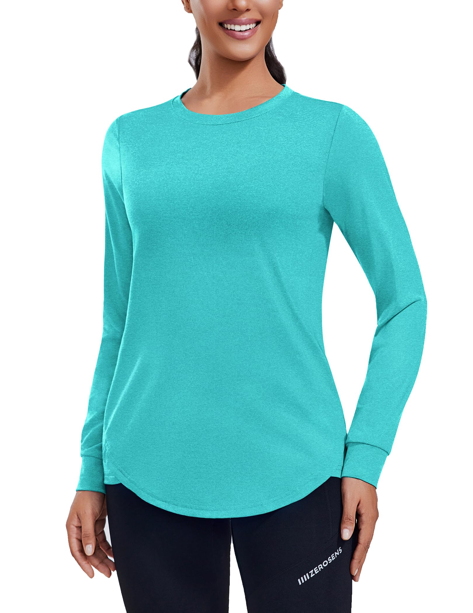 PINSPARK Long Sleeve Workout Tops for Women Crewneck Yoga Shirts Lightweight Athletic Gym Running Fall Sport T-Shirt