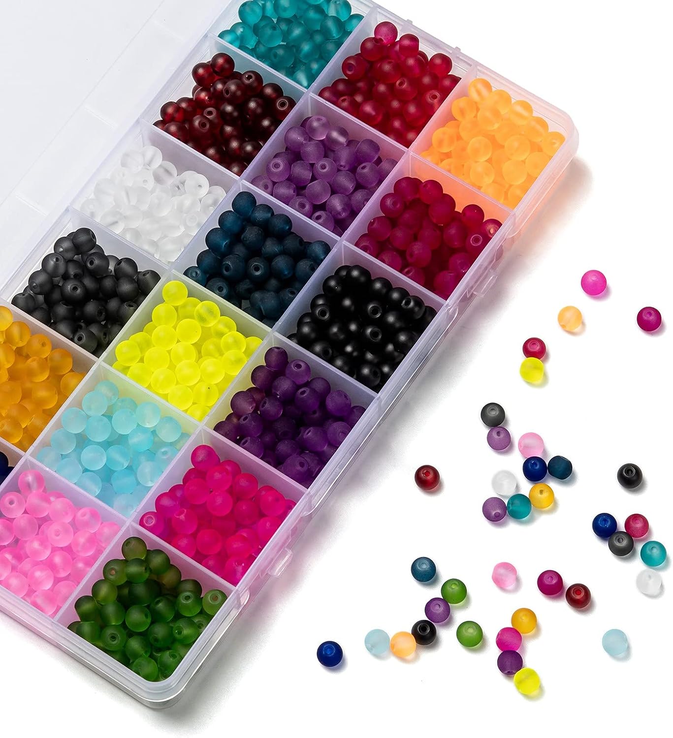 FASHEWELRY 1080Pcs Transparent Frosted Glass Beads 6mm Crystal Round Glass Loose Beads for DIY Jewelry Making (18 Colors)