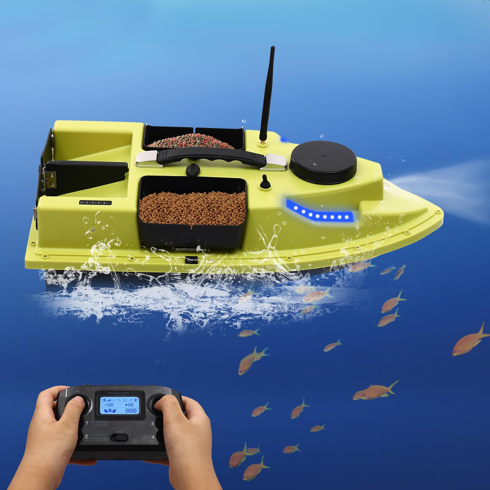 Bateau à appât de 500 m, avec télécommande et GPS, pour la pêche nocturne, 2 kg, pour réservoirs et lacs, vert