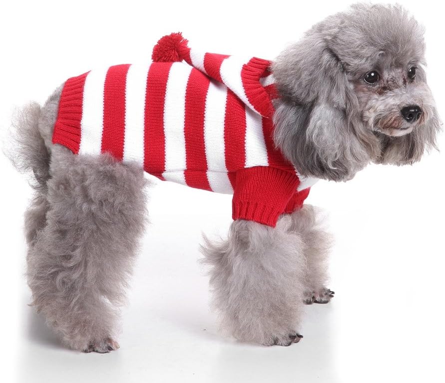 S-Lifeeling Red and White Striped Dog Sweater Holiday Halloween Christmas Pet Clothes Soft Comfortable Dog Clothes - Image 4