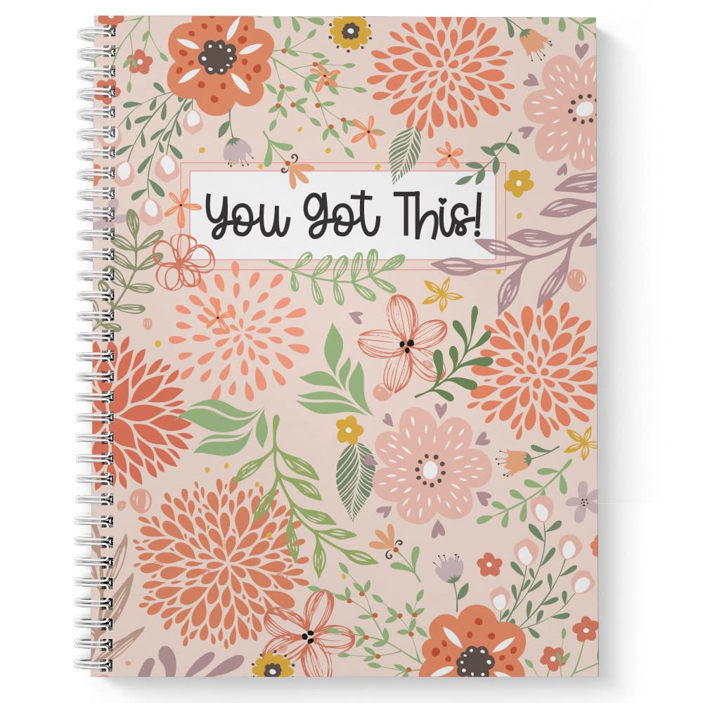 Softcover You Got This 8.5" x 11" Motivational Spiral Notebook/Journal, 120 Wide Ruled Pages, Durable Gloss Laminated Cover, White Wire-o Spiral. Made in the USA