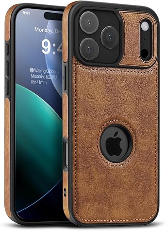 PU Leather Case for iPhone 17 Pro, Retro Premium Luxury PU Leather Slim Soft Non-Slip Grip Flexible Bumper Shockproof Full Body Protective Cover Phone Cases for iPhone 17 ProBrown