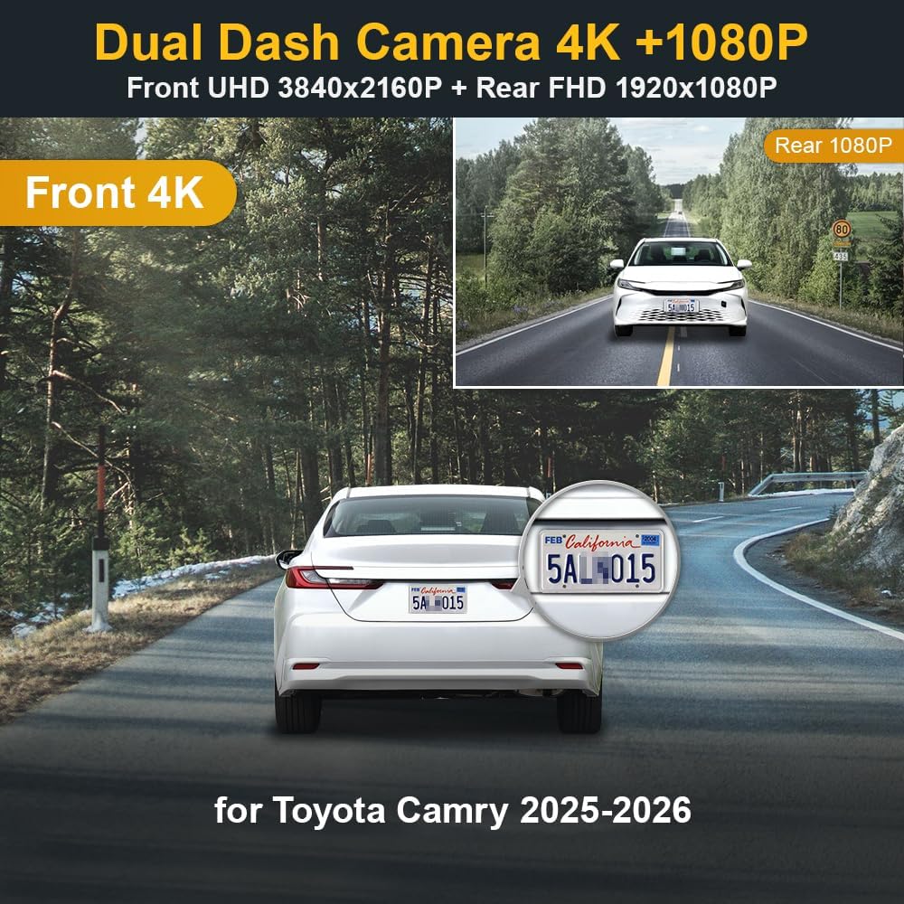 FITCAMX Dual Dash Camera 4K Front + 1080P Rear for Toyota Camry 2025-2026