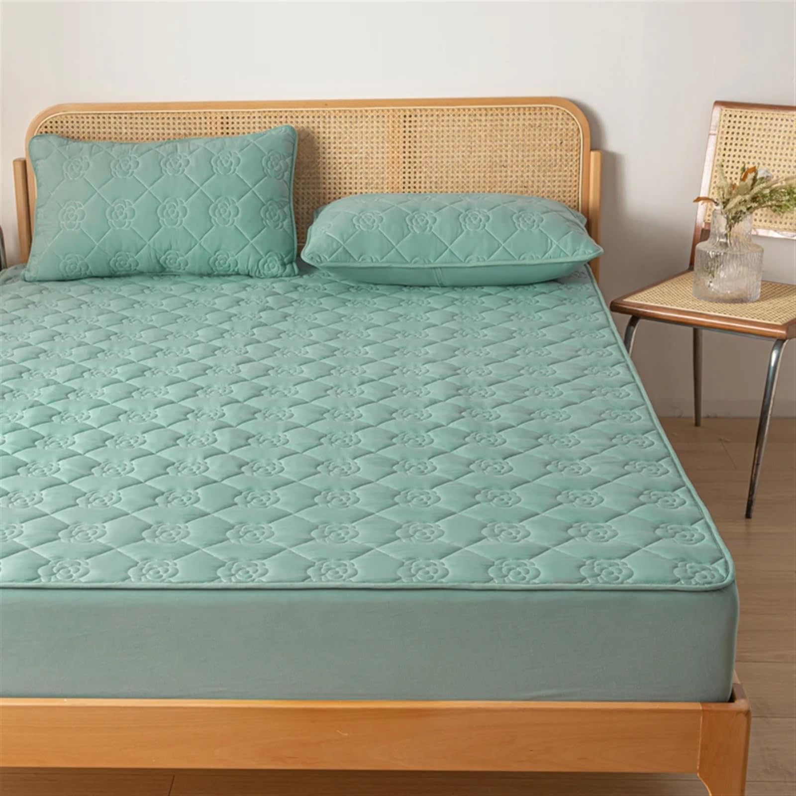 Funda Colchón Impermeable Funda de colchón Impermeable, Protector Acolchado, Sábana Ajuste tamaño Queen con Banda elástica, Cama, Ajustada Color sólido(01-HXG-LAN,90x200x30cm)