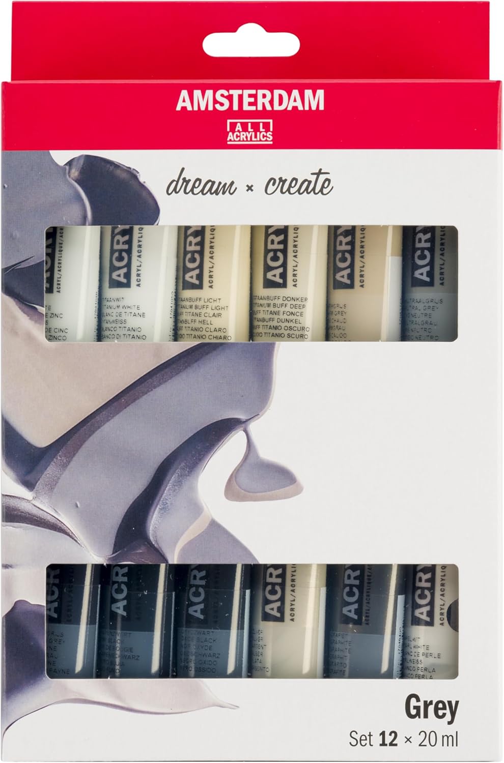 Amsterdam Standard Series Acrylic Paint Grey Tone Set | White, Grey & Black Shades (12 x 20ml) | Monochrome Black and White Set