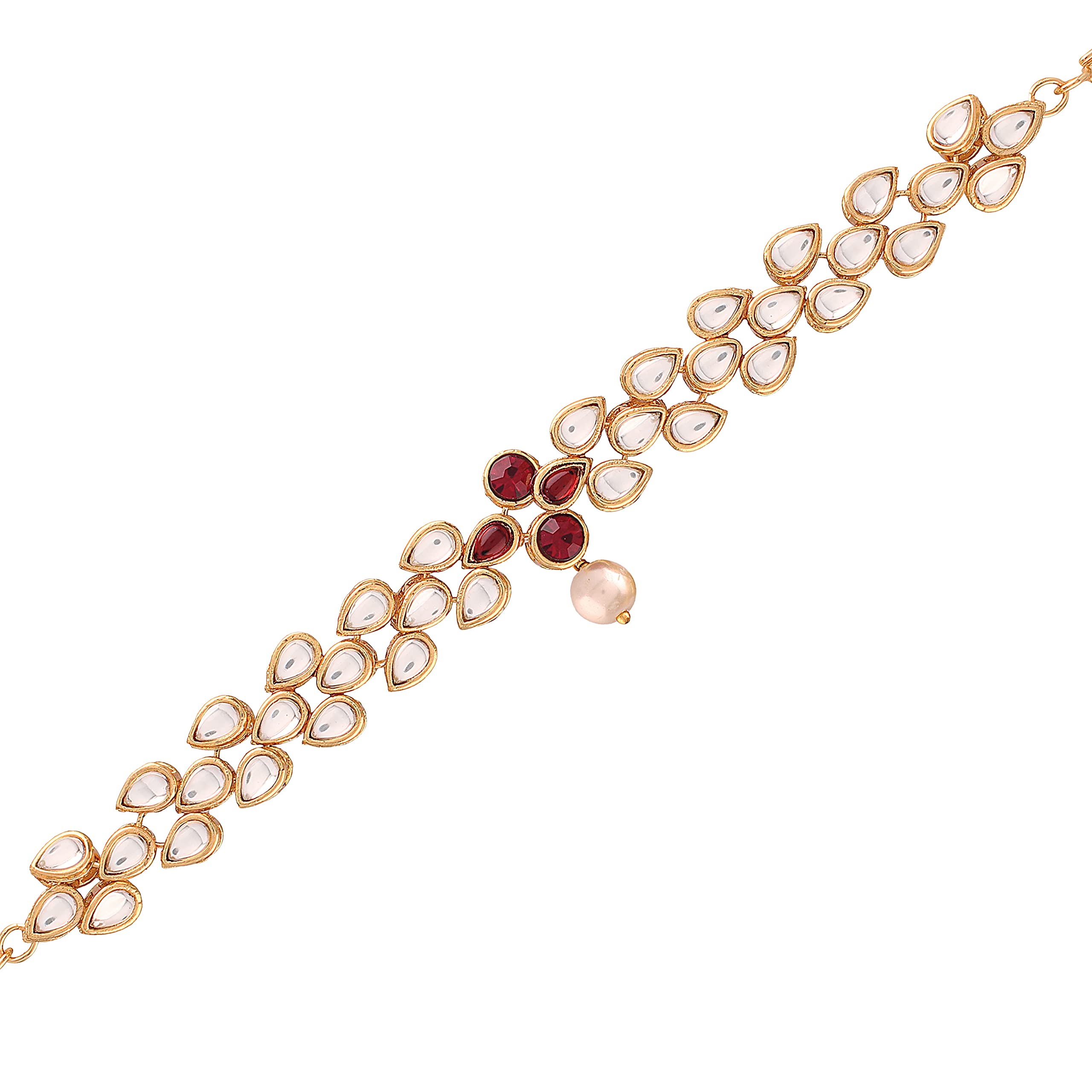 18k Gold Plated Traditional Kundan Studded & Maroon Stone Bajuband/Vanki/Armlet Rajwadi Jewellery for Women (PB13M) (Pack of 1)