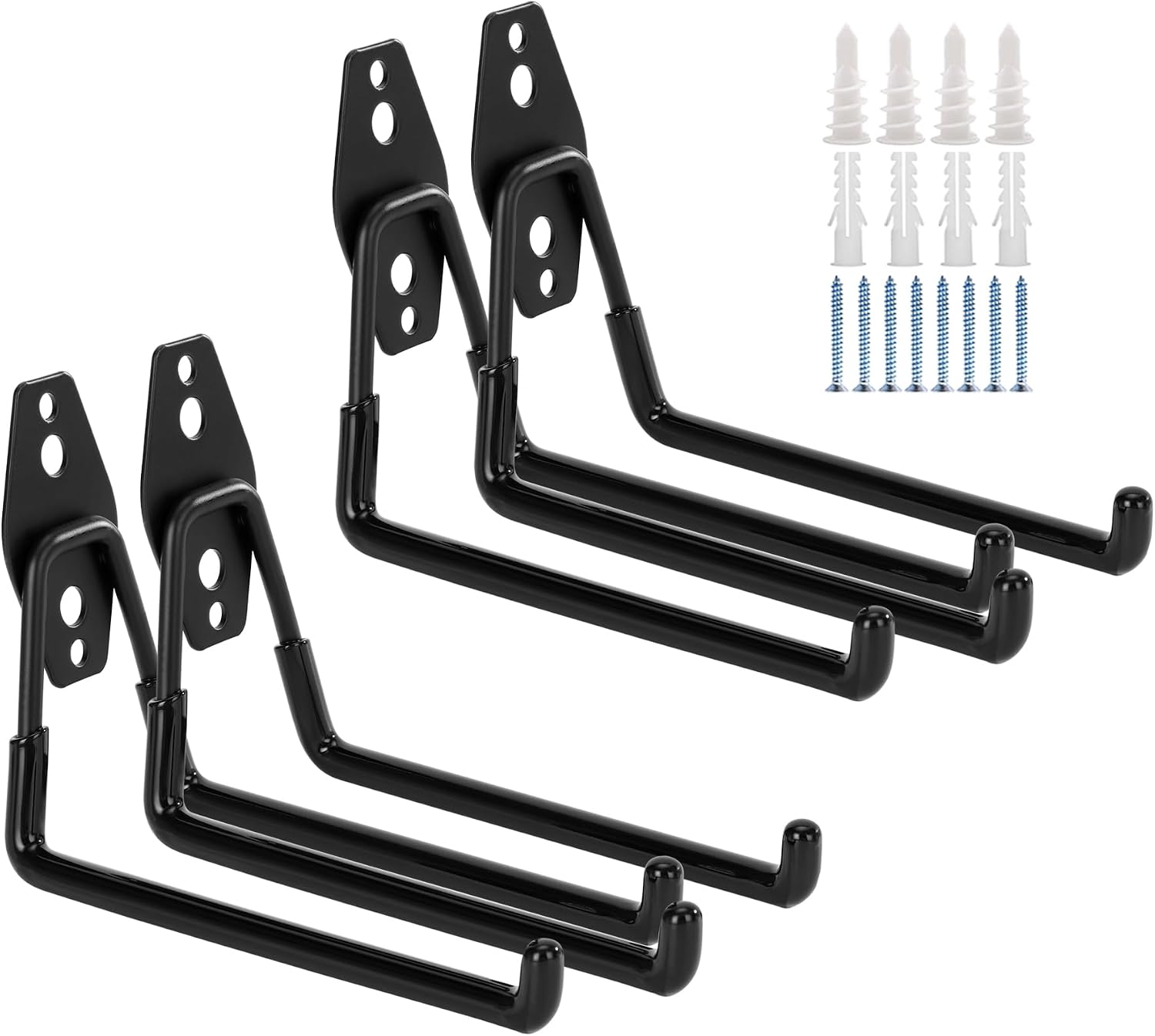 4 Pack Heavy Duty Garage Hooks, Garage Tool Organizer Wall Mount, 7.4 inch Large Square Steel Utility Garage Hooks, Utility Organizer f...