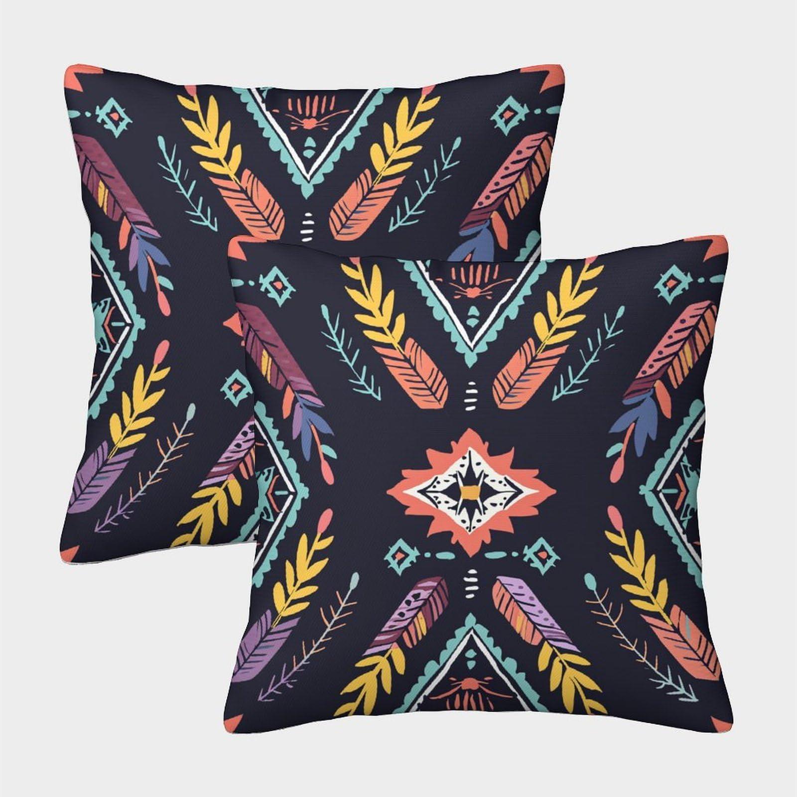 kaiyun 2 Pack Bohemian Style Pattern, Feathers Pillow Case 40x40cm Throw Pillow Case,Modern Decoration Pattern for Terrace Sofa Bedroom Indoor Outdoor Party