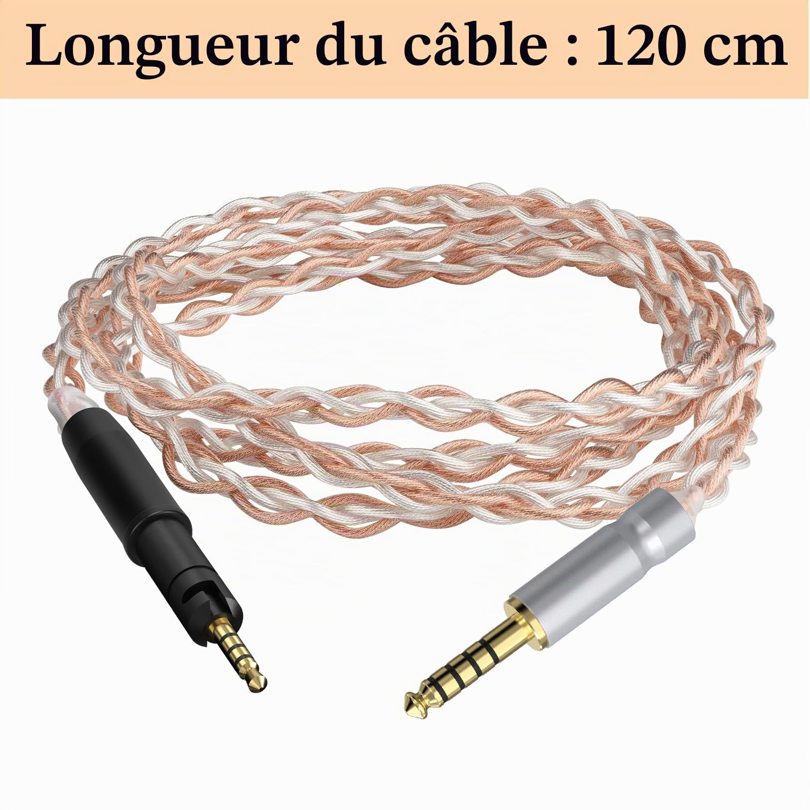 Geekria Apollo Câble audio de mise à niveau plaqué argent compatible avec les casques Sennheiser HD 620S/HD 550/HD 505/HD 560S/HD 400 PRO/HD 599/HD 598/HD 579/HD 569, fiche 4,4 mm (4 ft / 1,2 m)