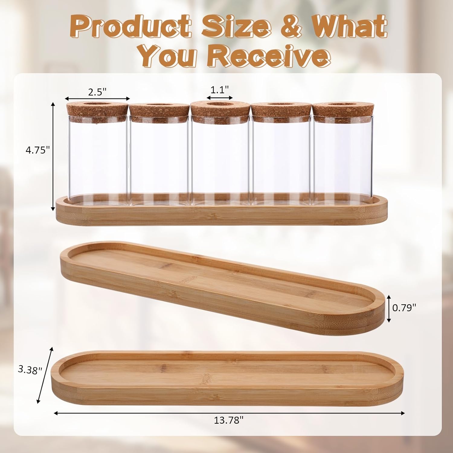 Zhehao 5 Pack Plant Propagation Station Hydroponic Glass Jar Terrarium with Cork Lids Bamboo Tray Desktop Planter for Rooting Cuttings Home Office Garden Decor