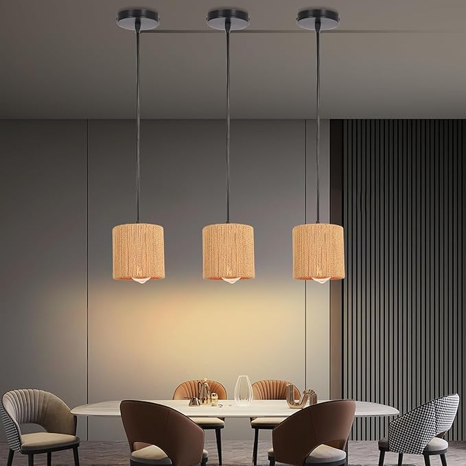 LIGKIN 2 stuks vintage rotan hanglamp E27 Boho Retro plafondlamp, metalen lampenkap Ø15cm hennep touw plafondlamp verlichting voor restaurant, lounge, keuken, café photo 2