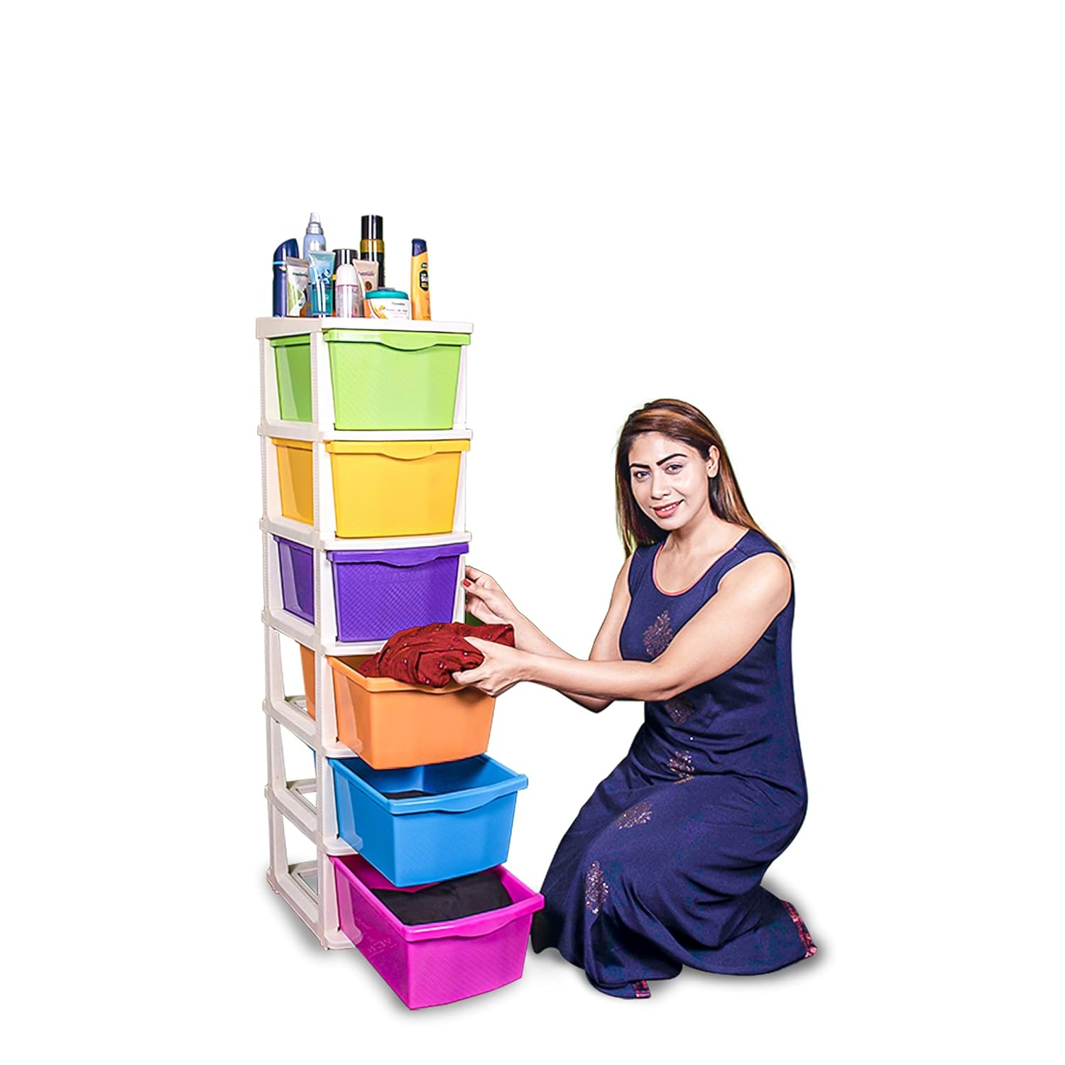 PARASNATH Boxo 6 Layer (Multicolour) Multi-Purpose Modular Drawer Storage System for Home and Office with Trolley Wheels and Anti-Slip Shoes (Hight 120 cm x Width 38 cm x Length 30 cm) Rectangular offers donot miss