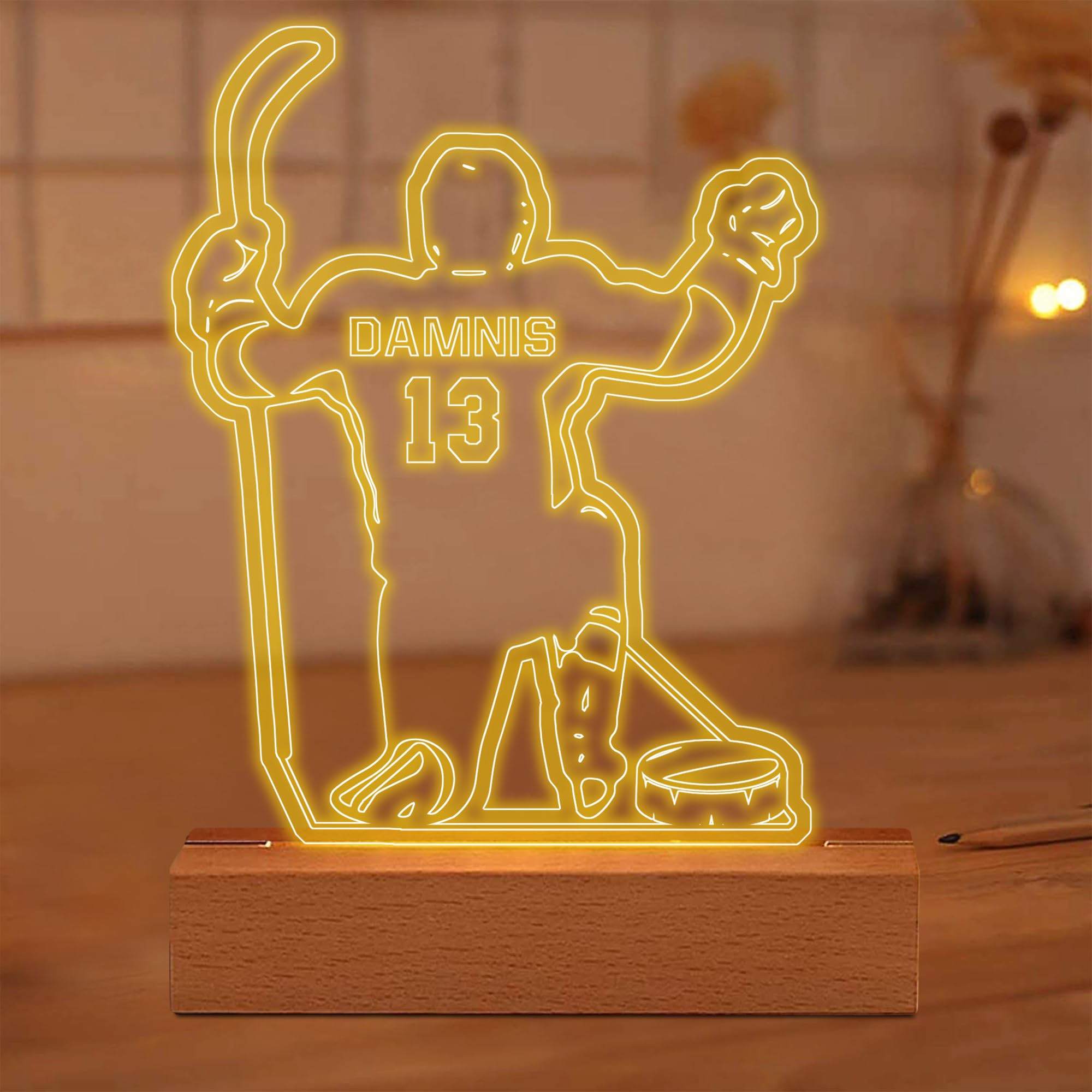 Ozinna Personalized Hockey Night Light,Custom Ice Hockey Player Name & Number LED Desk Table Lamp,Christmas Birthday Gifts for Men Teens Kids Boys Bedroom Decor