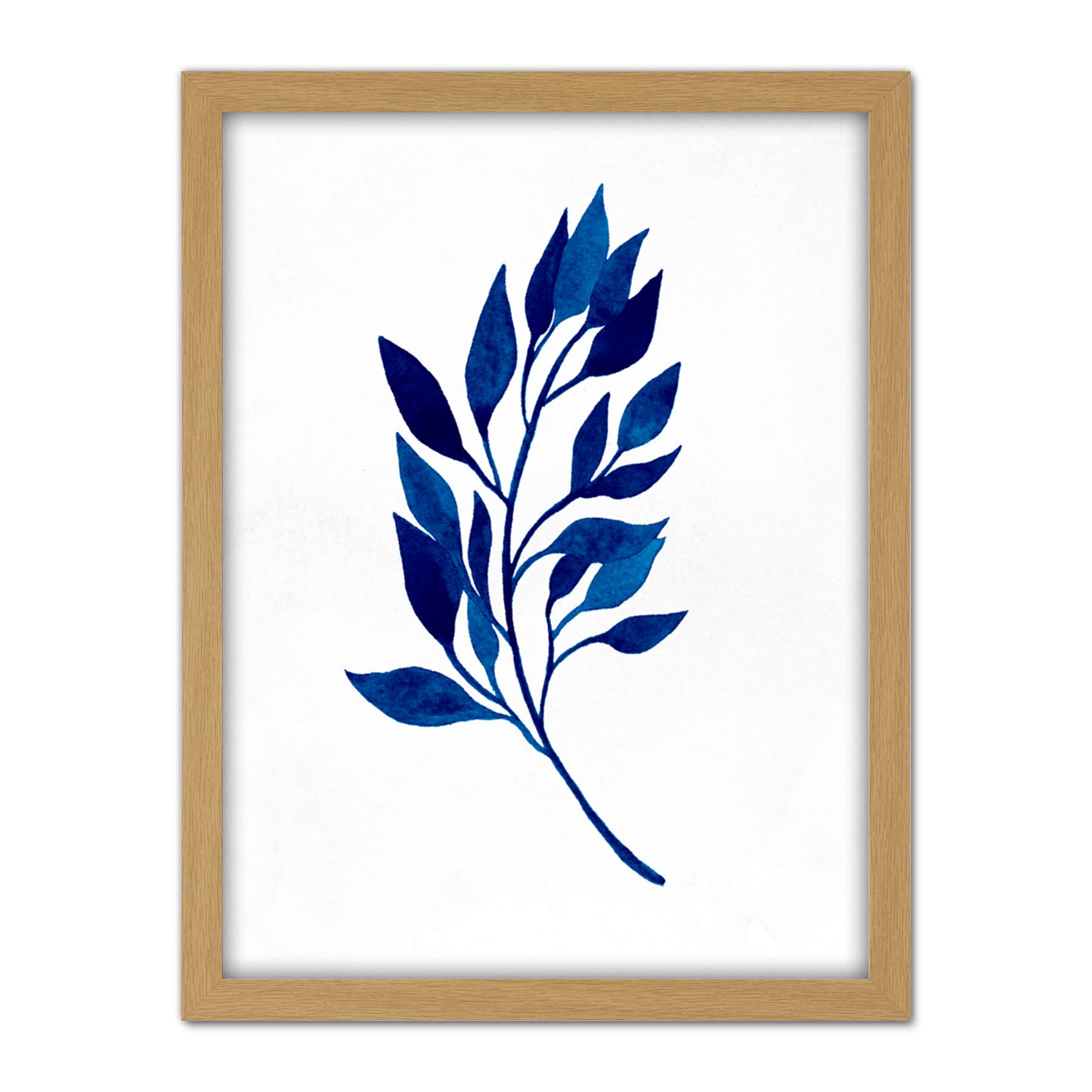 Wee Blue Coo Navy Blue Watercolour Leaves Artwork Framed Wall Art Print 18X24 Inch
