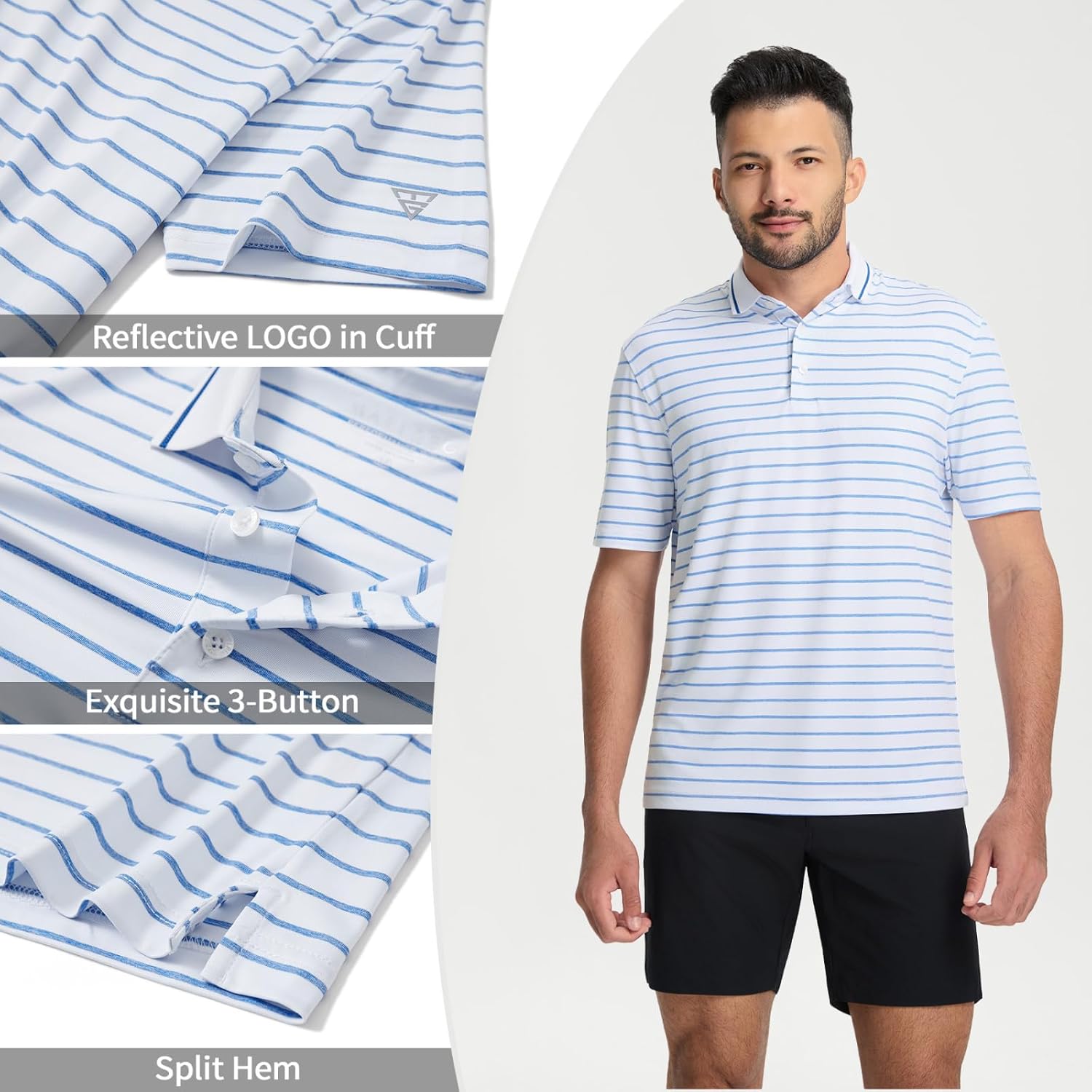 M MAELREG Mens Golf Shirt Short Sleeve Dry Fit Striped Collared Casual Work Performance Moisture Wicking Polo Shirts for Men