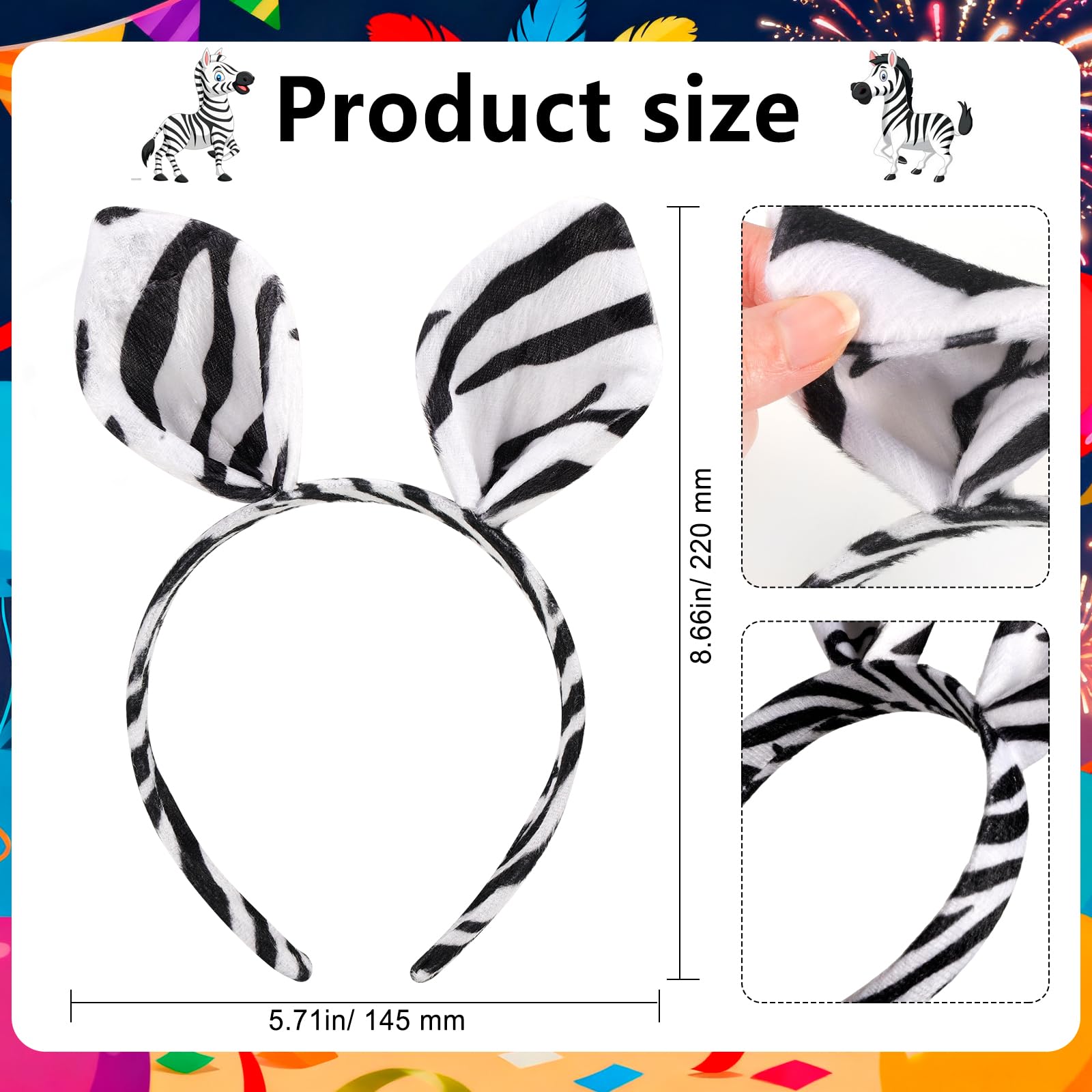 HOWAF Zebra Ears Headband & Halloween Face Tattoos Stickers - Image 2